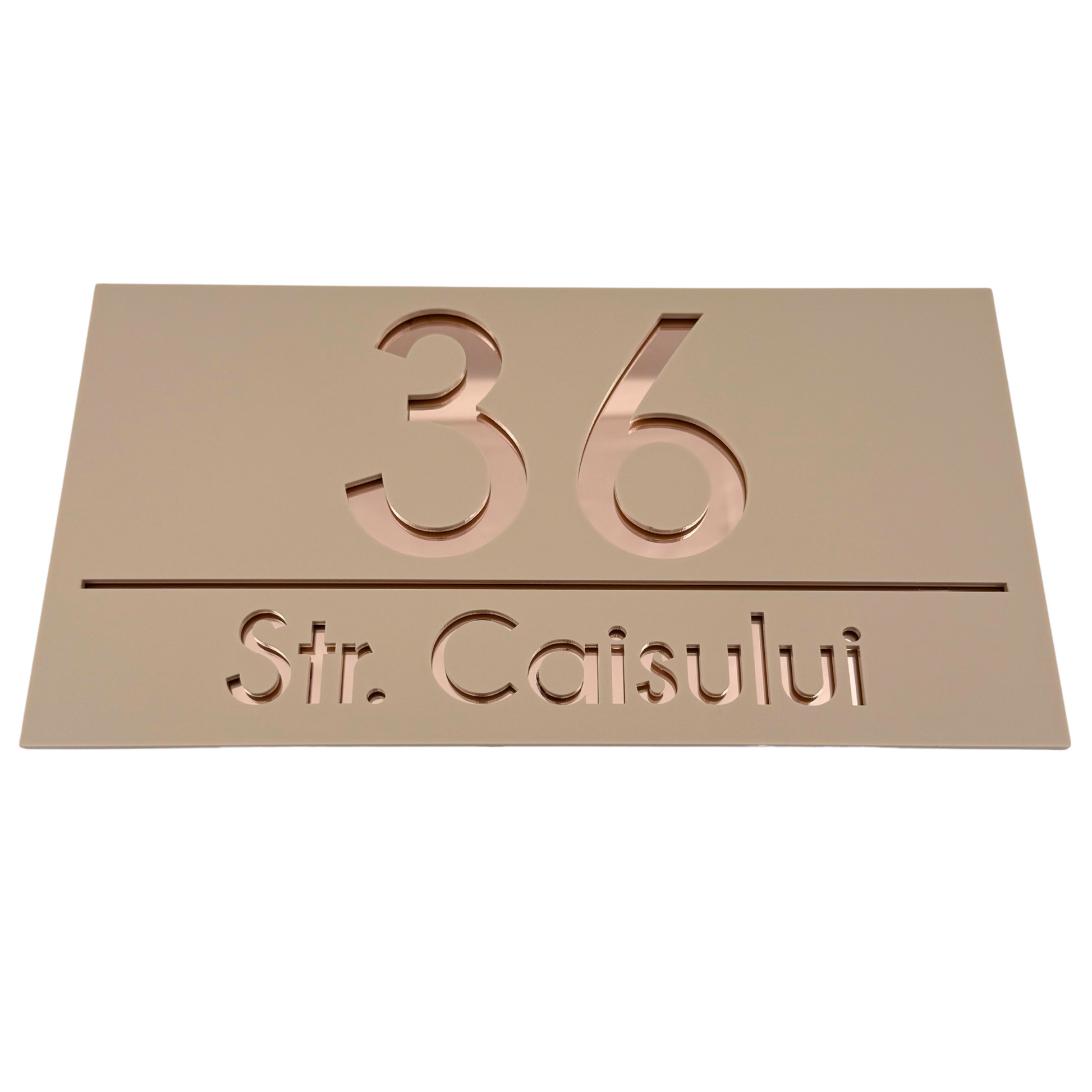 PREMIUM HOUSE NUMBER - Cream colour Satin Rose Gold Mirror - 28×15 cm