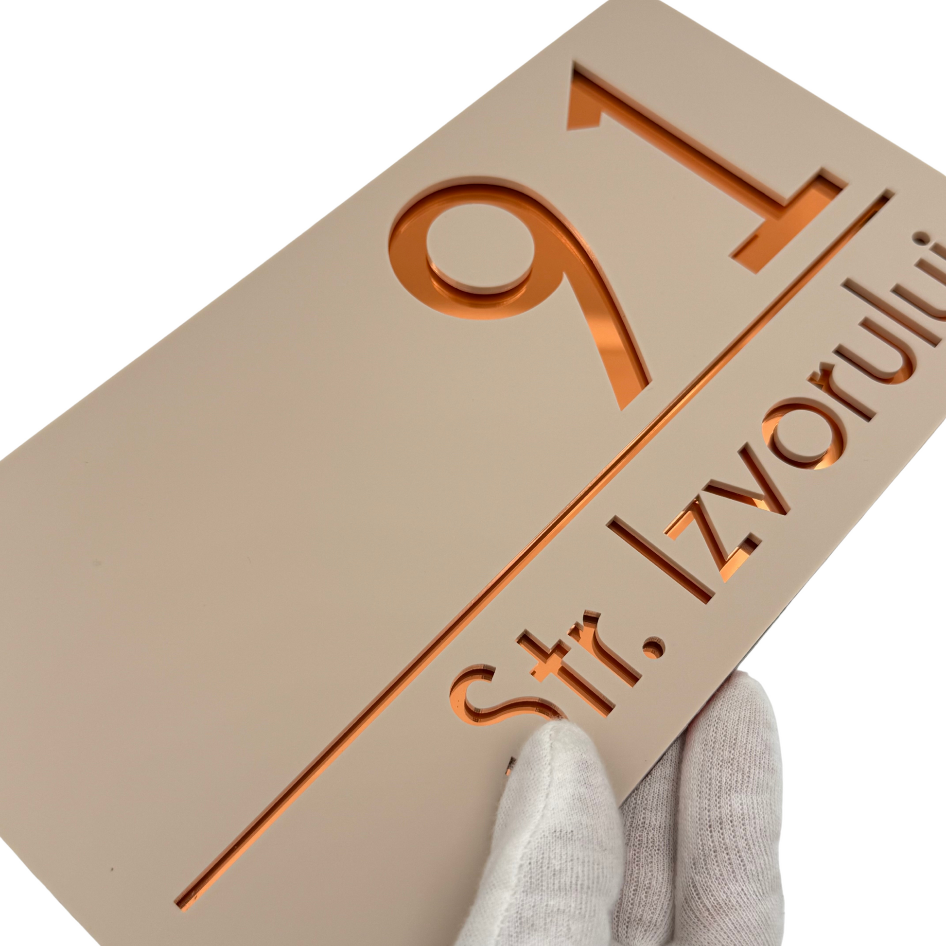 PREMIUM HOUSE NUMBER - Cream colour Satin Copper Mirror - 28×15 cm