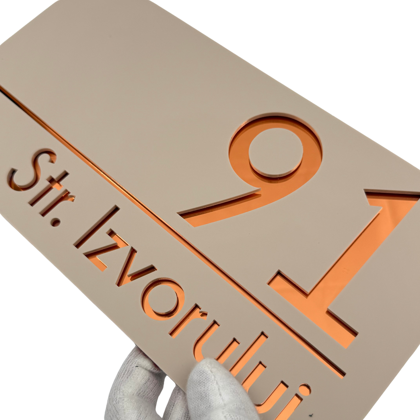 PREMIUM HOUSE NUMBER - Cream colour Satin Copper Mirror - 28×15 cm