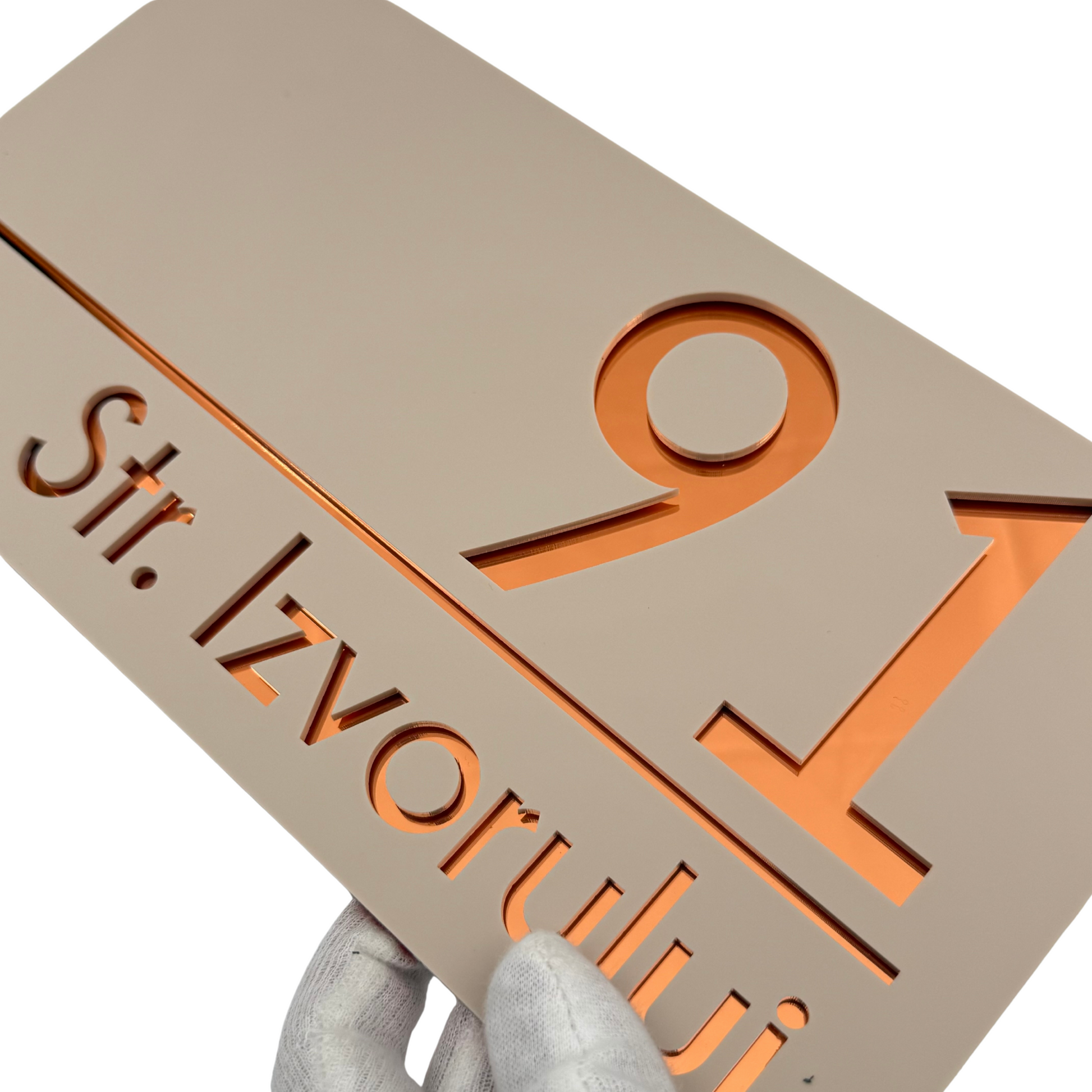 PREMIUM HOUSE NUMBER - Cream colour Satin Copper Mirror - 28×15 cm