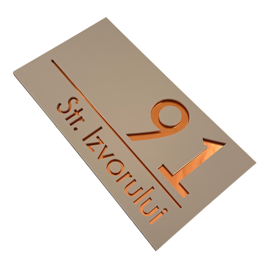 PREMIUM HOUSE NUMBER - Cream colour Satin Copper Mirror - 28×15 cm