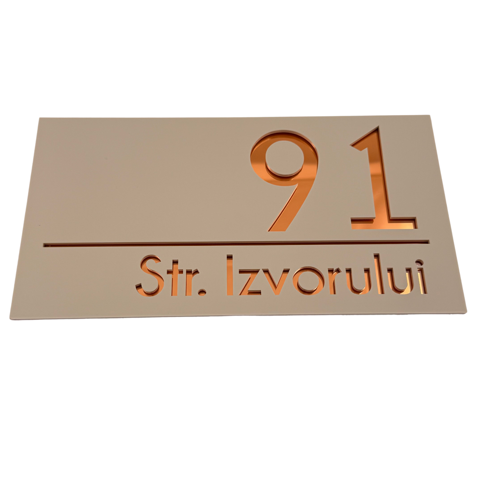 PREMIUM HOUSE NUMBER - Cream colour Satin Copper Mirror - 28×15 cm