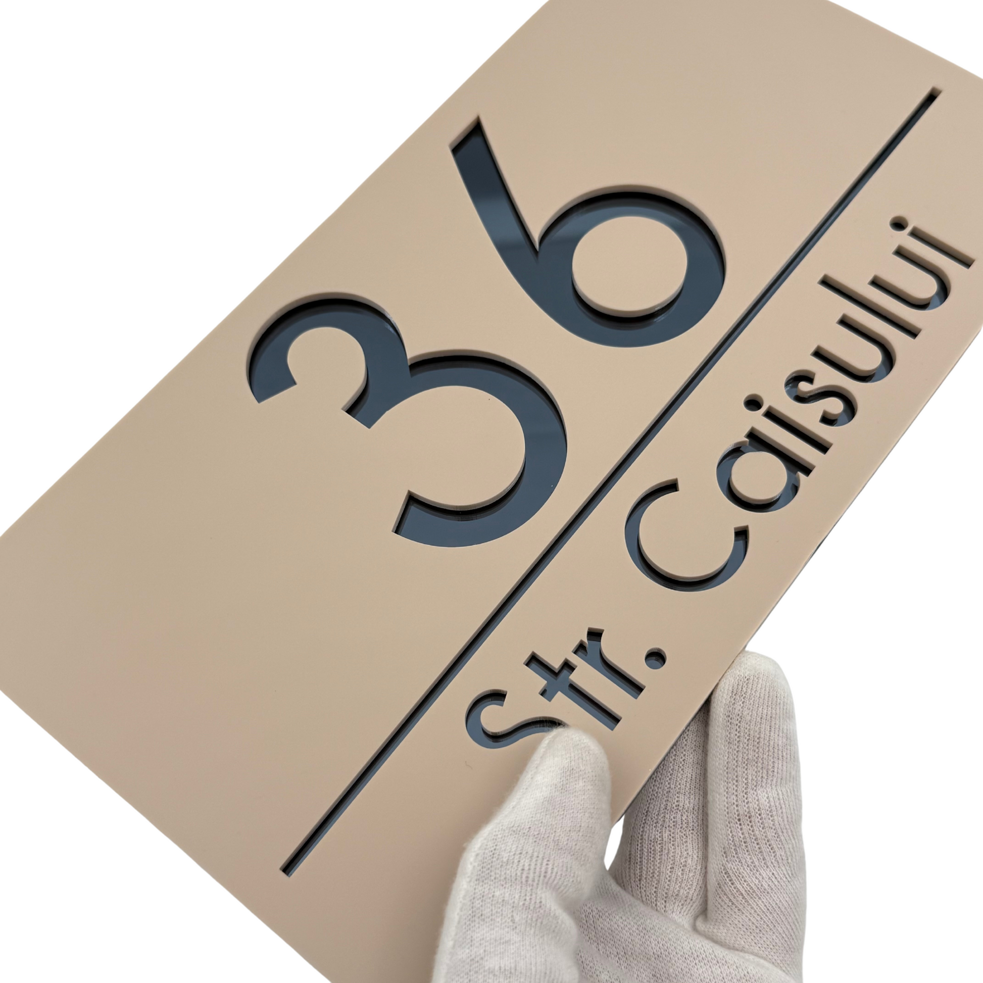 PREMIUM HOUSE NUMBER - Cream colour Satin Anthracite Grey Mirror - 28×15 cm