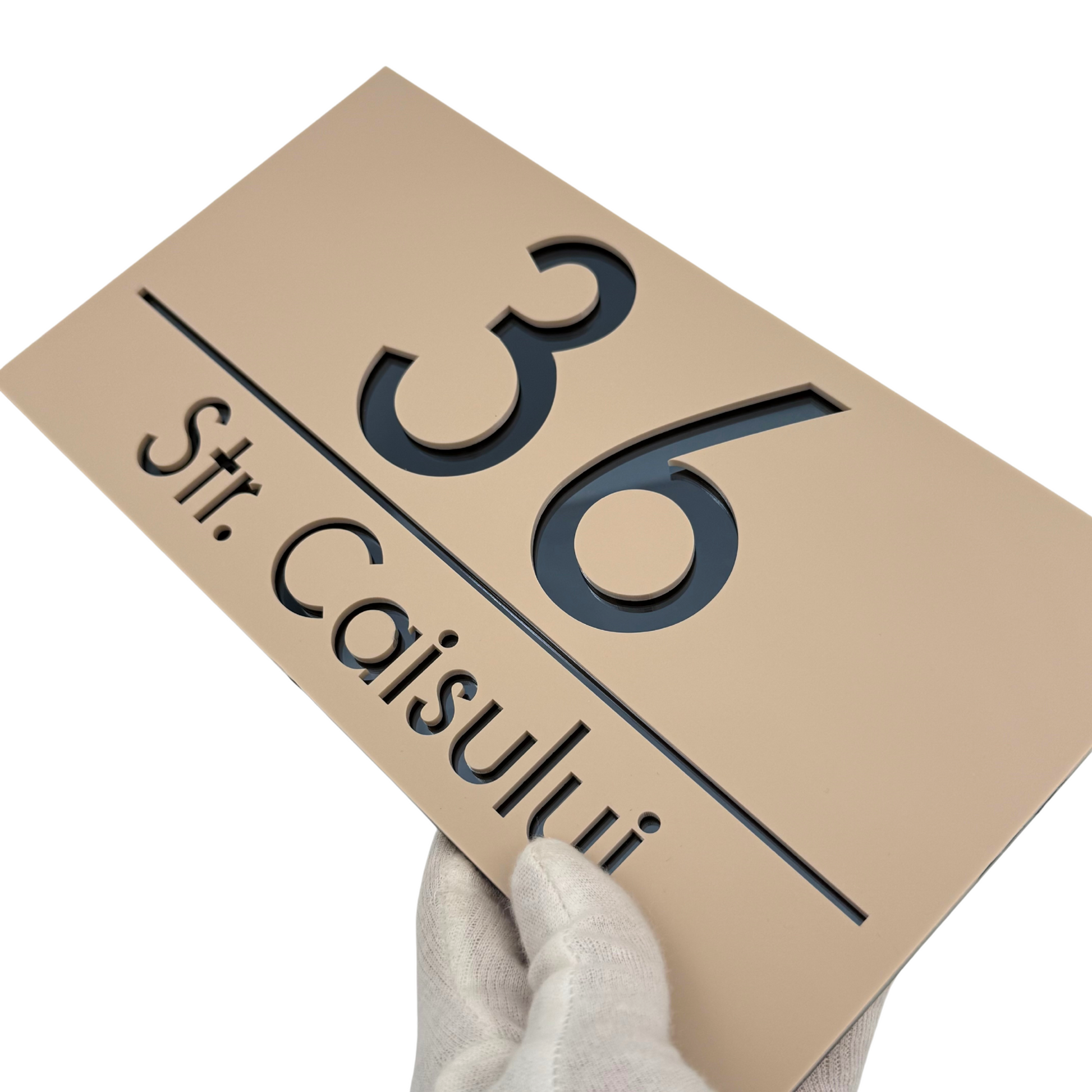 PREMIUM HOUSE NUMBER - Cream colour Satin Anthracite Grey Mirror - 28×15 cm