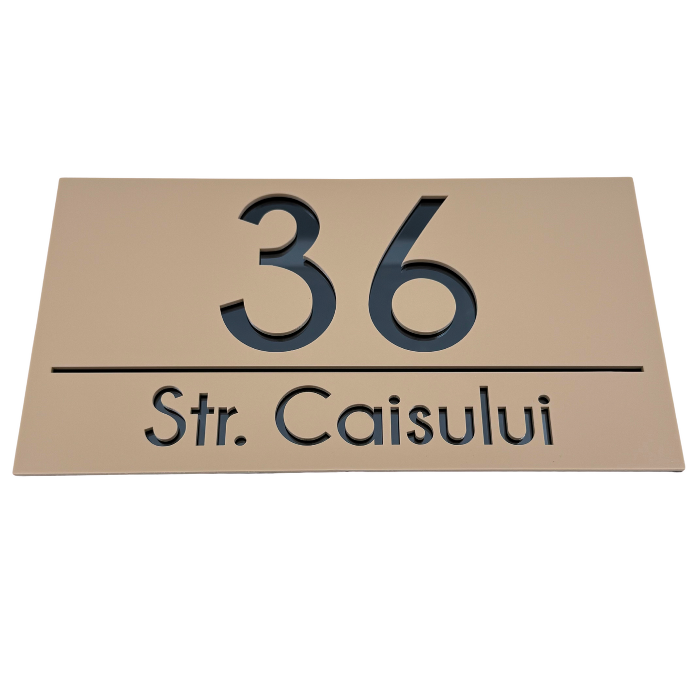 PREMIUM HOUSE NUMBER - Cream colour Satin Anthracite Grey Mirror - 28×15 cm