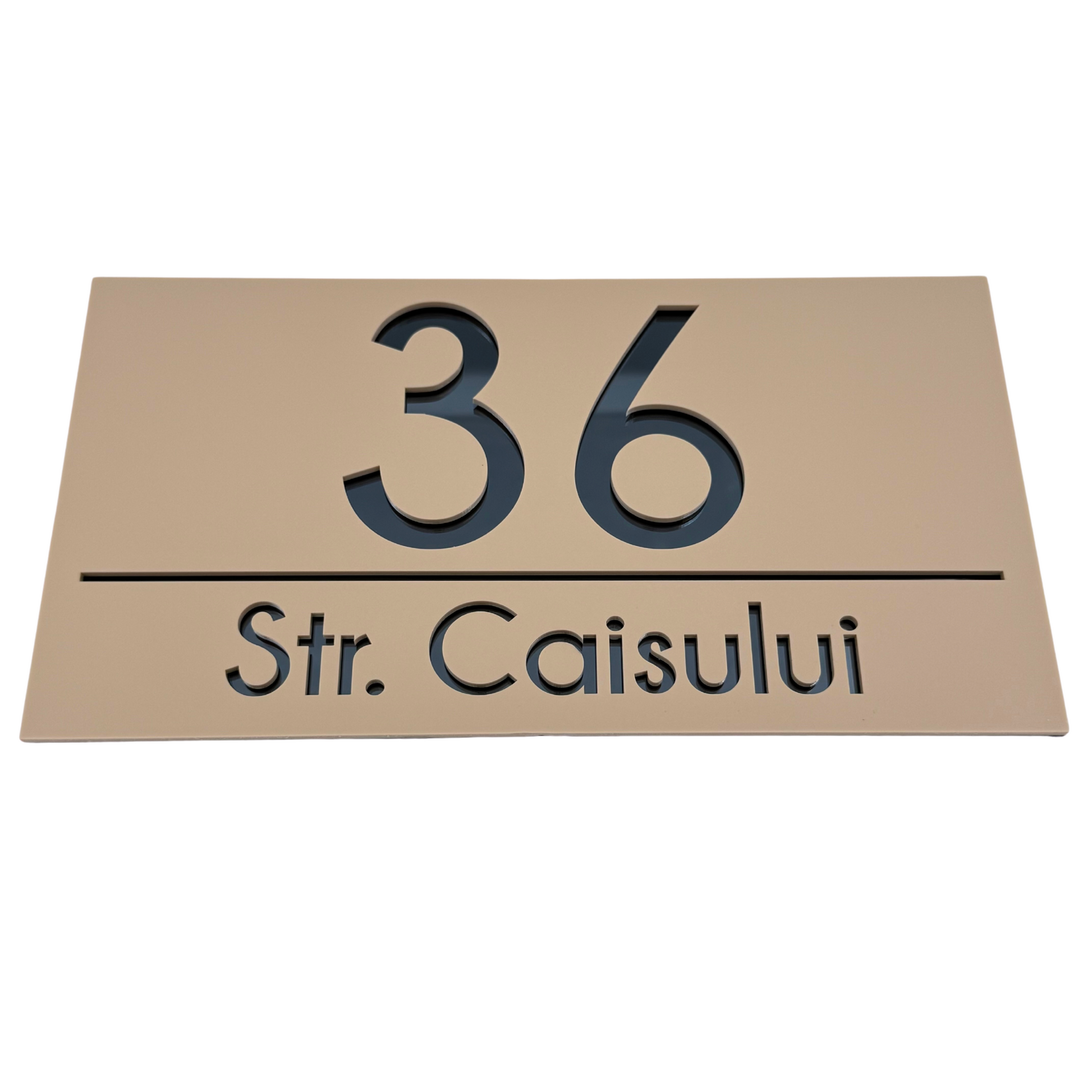 PREMIUM HOUSE NUMBER - Cream colour Satin Anthracite Grey Mirror - 28×15 cm