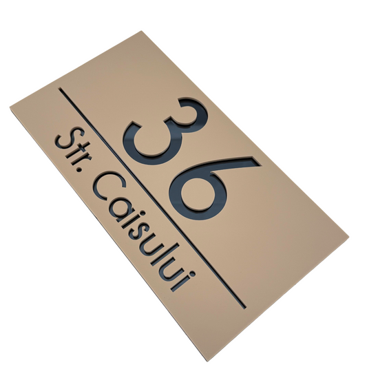 PREMIUM HOUSE NUMBER - Cream colour Satin Anthracite Grey Mirror - 28×15 cm