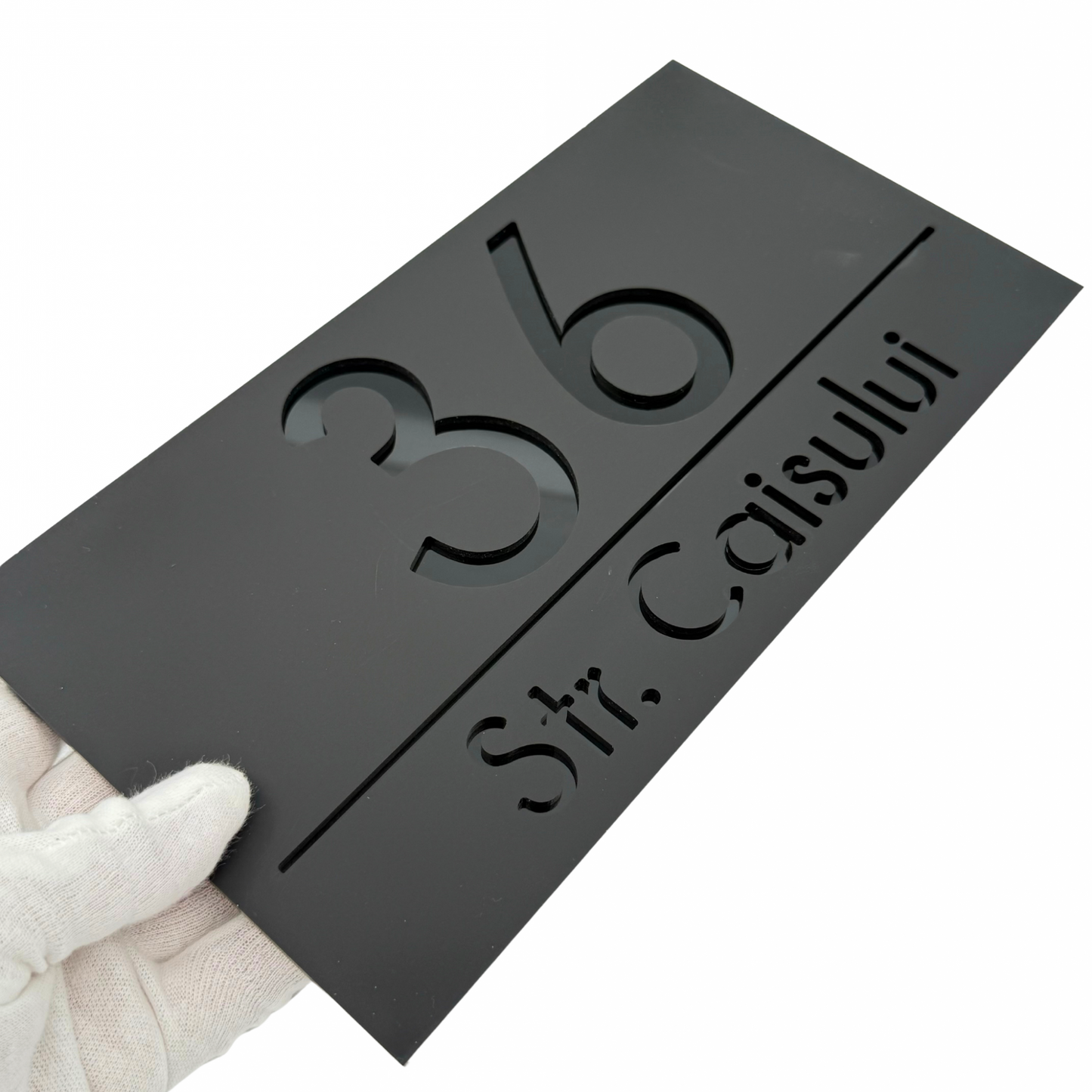 PREMIUM HOUSE NUMBER - Satin Black Glossy Black - 28×15 cm