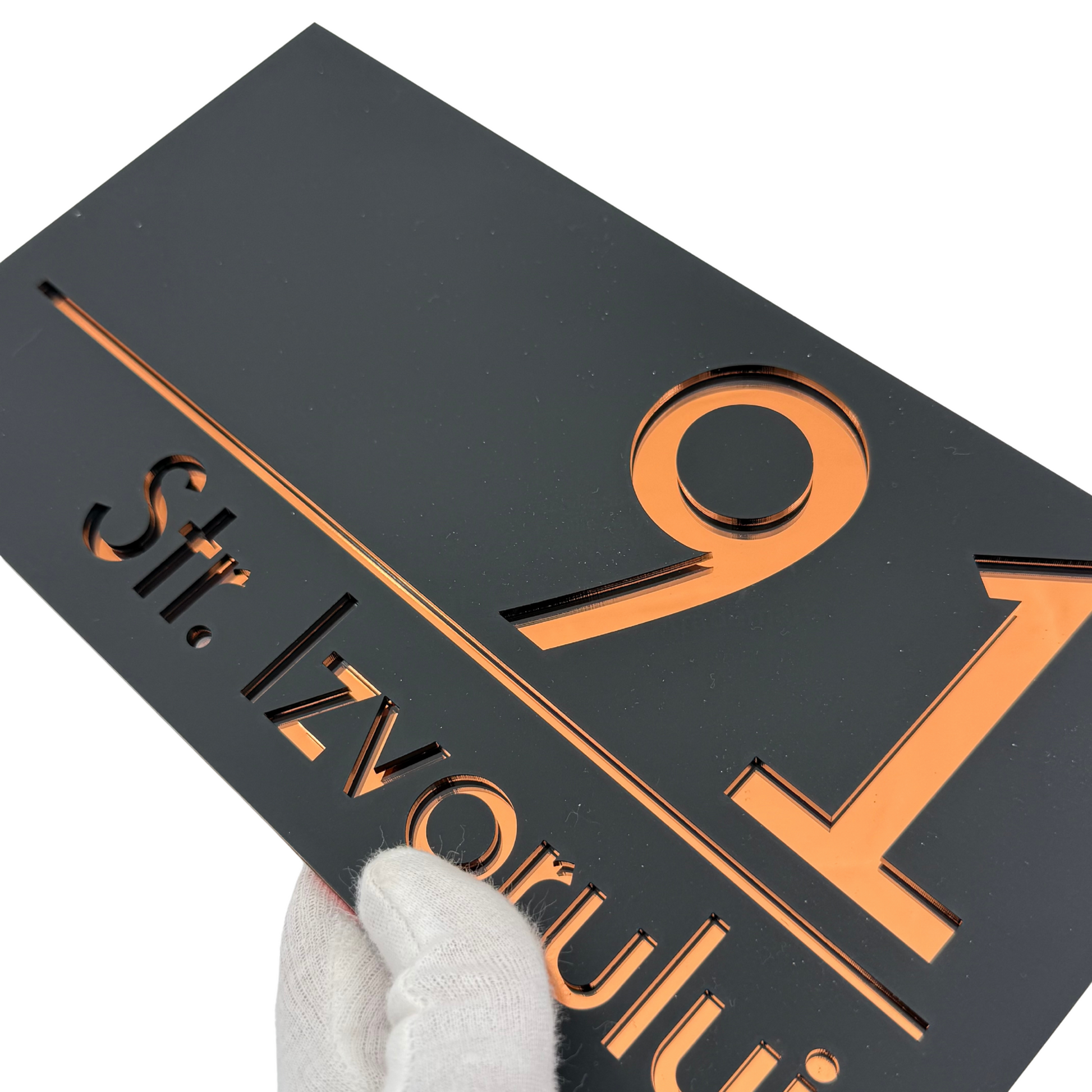 PREMIUM HOUSE NUMBER - Satin Black Copper Mirror - 28×15 cm