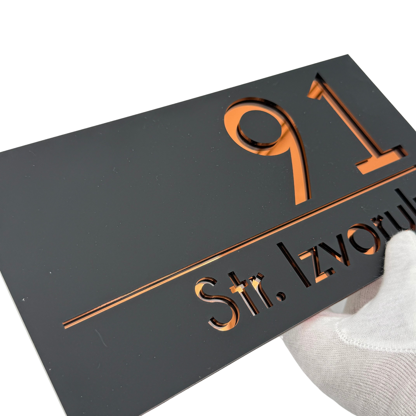 PREMIUM HOUSE NUMBER - Satin Black Copper Mirror - 28×15 cm
