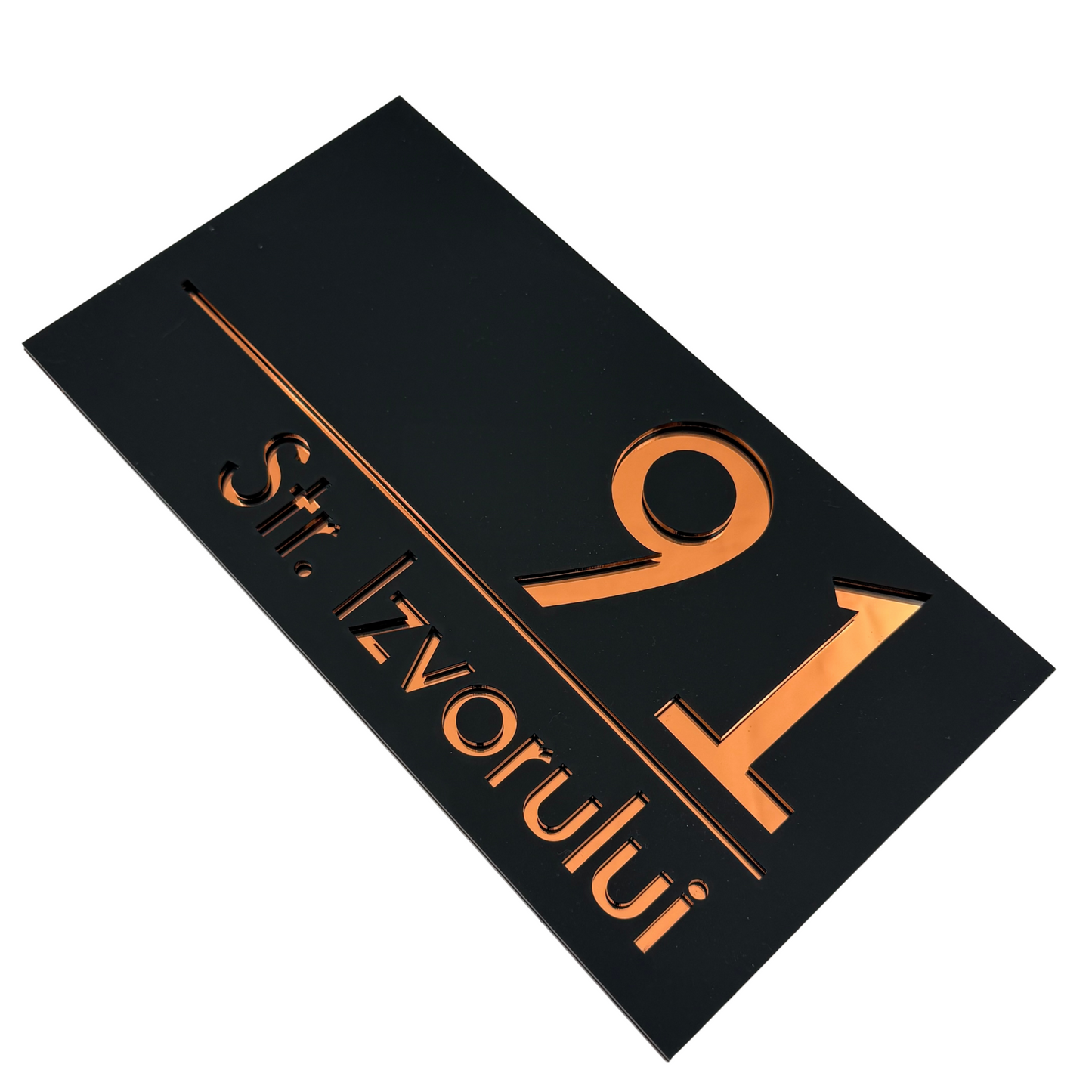 PREMIUM HOUSE NUMBER - Satin Black Copper Mirror - 28×15 cm