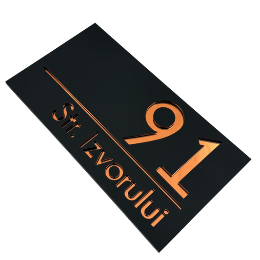 PREMIUM HOUSE NUMBER - Satin Black Copper Mirror - 28×15 cm
