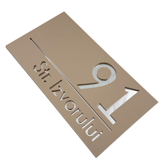PREMIUM HOUSE NUMBER - Cream colour Satin Silver Mirror - 28×15 cm