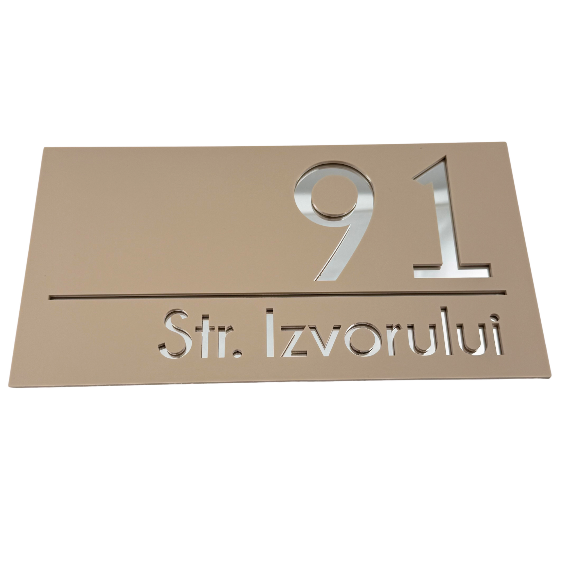PREMIUM HOUSE NUMBER - Cream colour Satin Silver Mirror - 28×15 cm