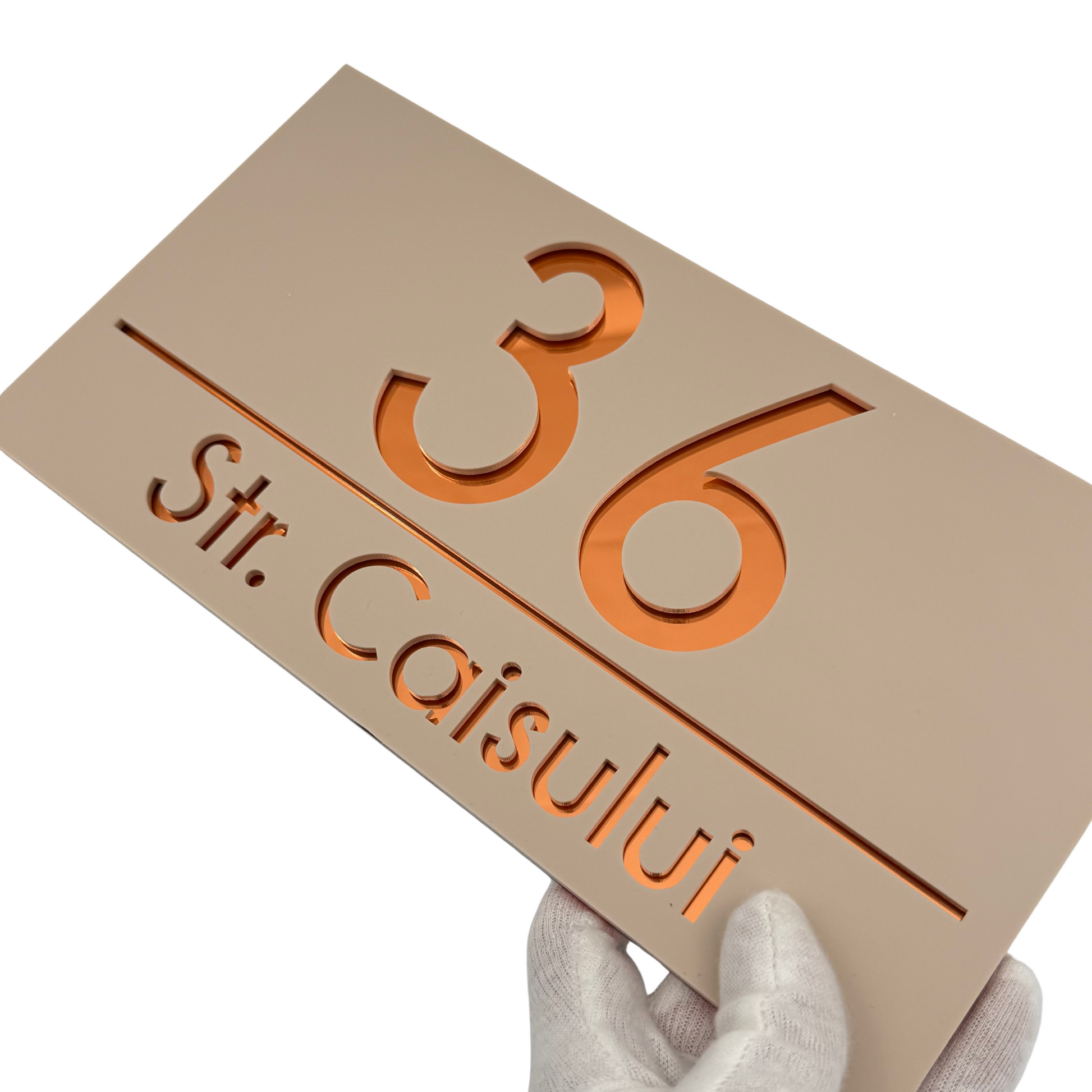 PREMIUM HOUSE NUMBER - Cream colour Satin Copper Mirror - 28×15 cm