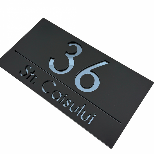 PREMIUM HOUSE NUMBER - Satin Black Anthracite Grey Mirror - 28×15 cm