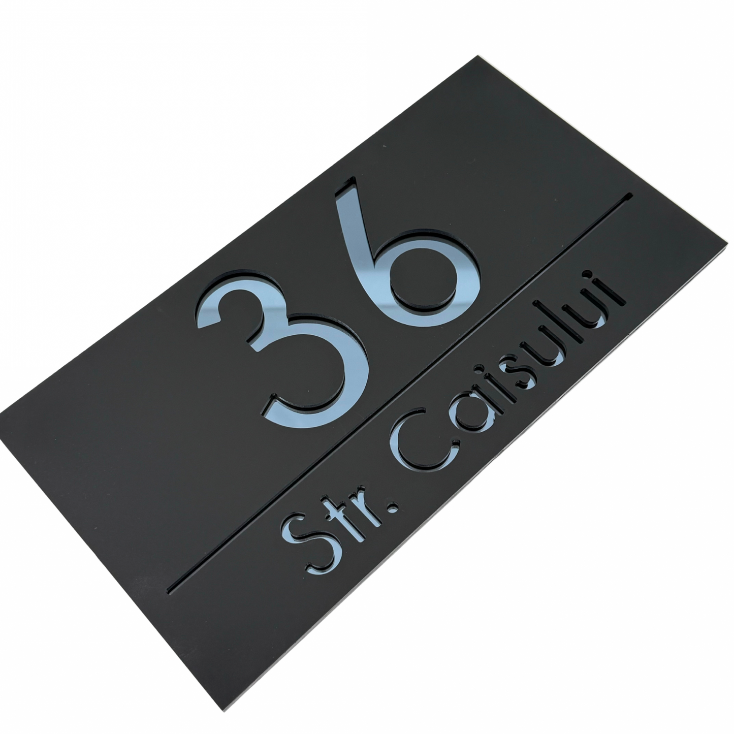 PREMIUM HOUSE NUMBER - Satin Black Anthracite Grey Mirror - 28×15 cm