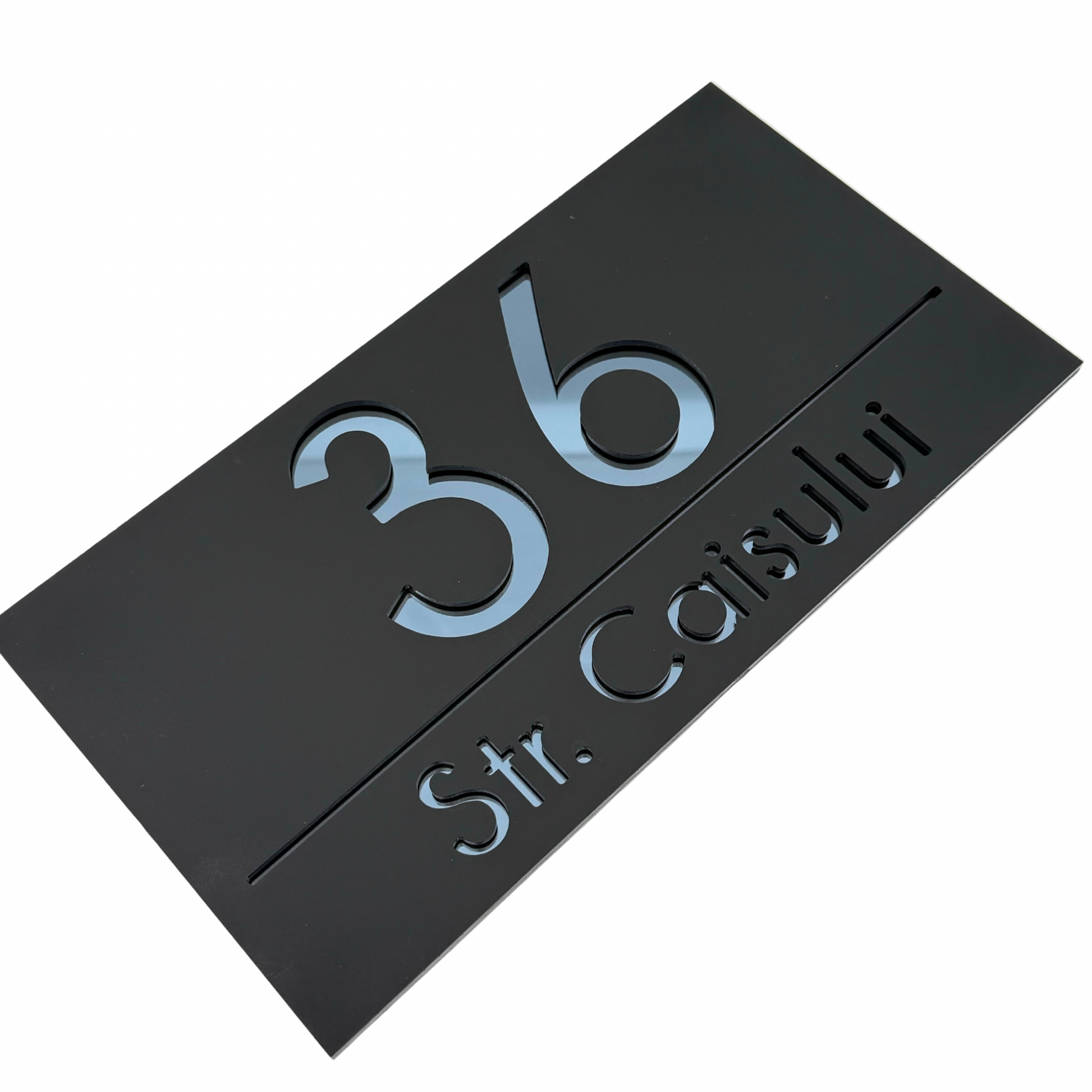 PREMIUM HOUSE NUMBER - Satin Black Anthracite Grey Mirror - 28×15 cm