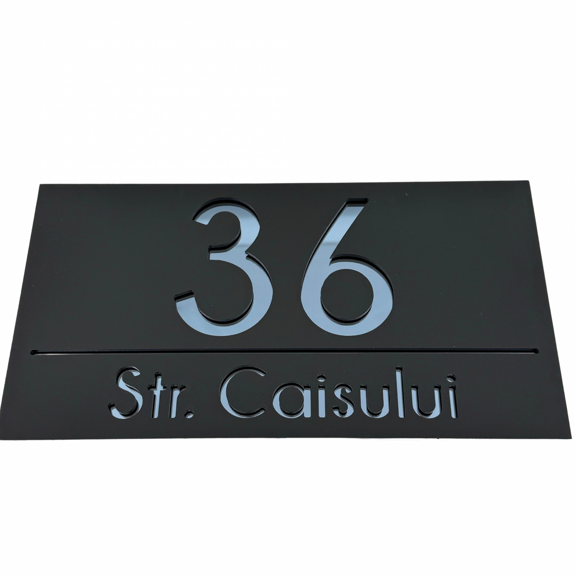 PREMIUM HOUSE NUMBER - Satin Black Anthracite Grey Mirror - 28×15 cm