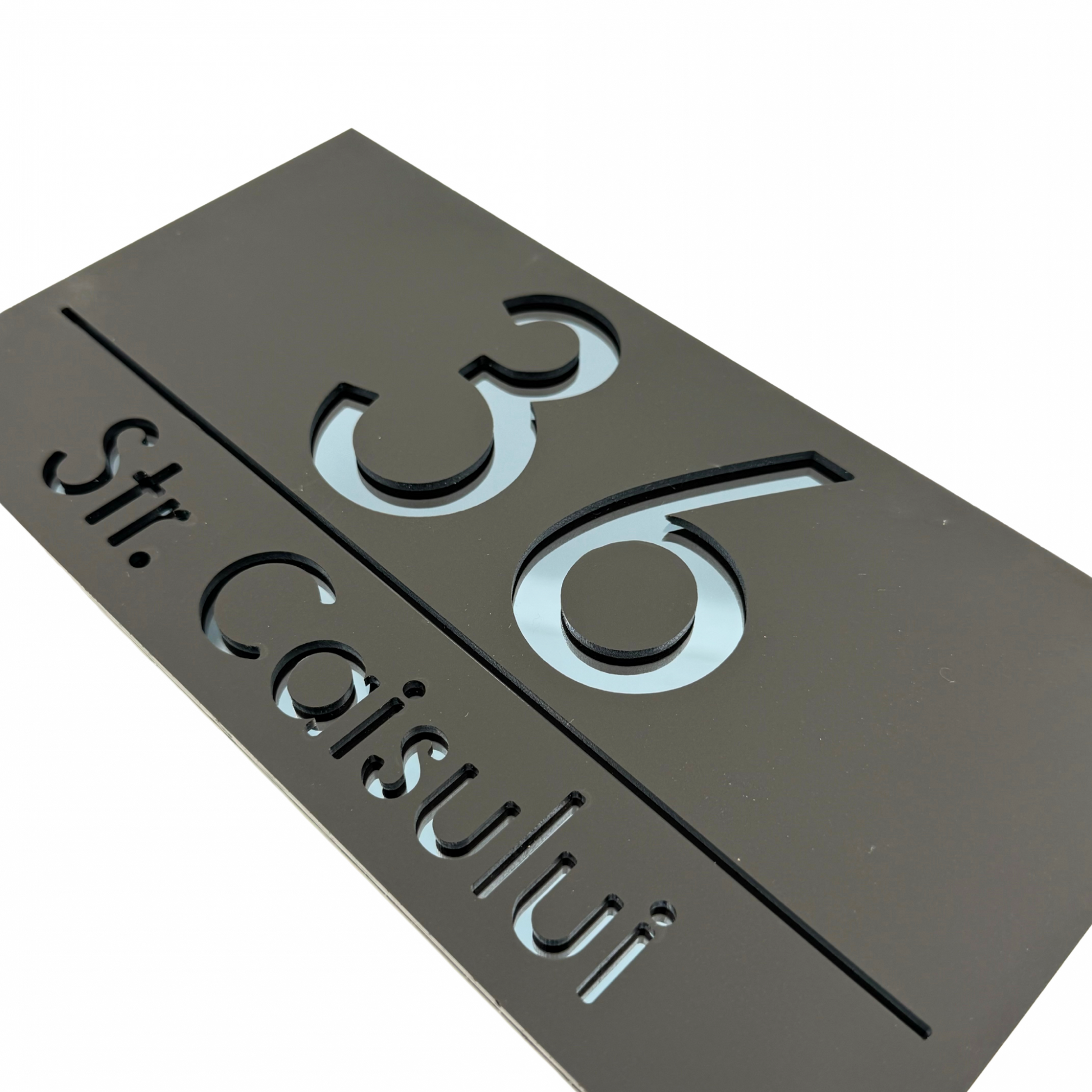 PREMIUM HOUSE NUMBER - Satin Black Anthracite Grey Mirror - 28×15 cm