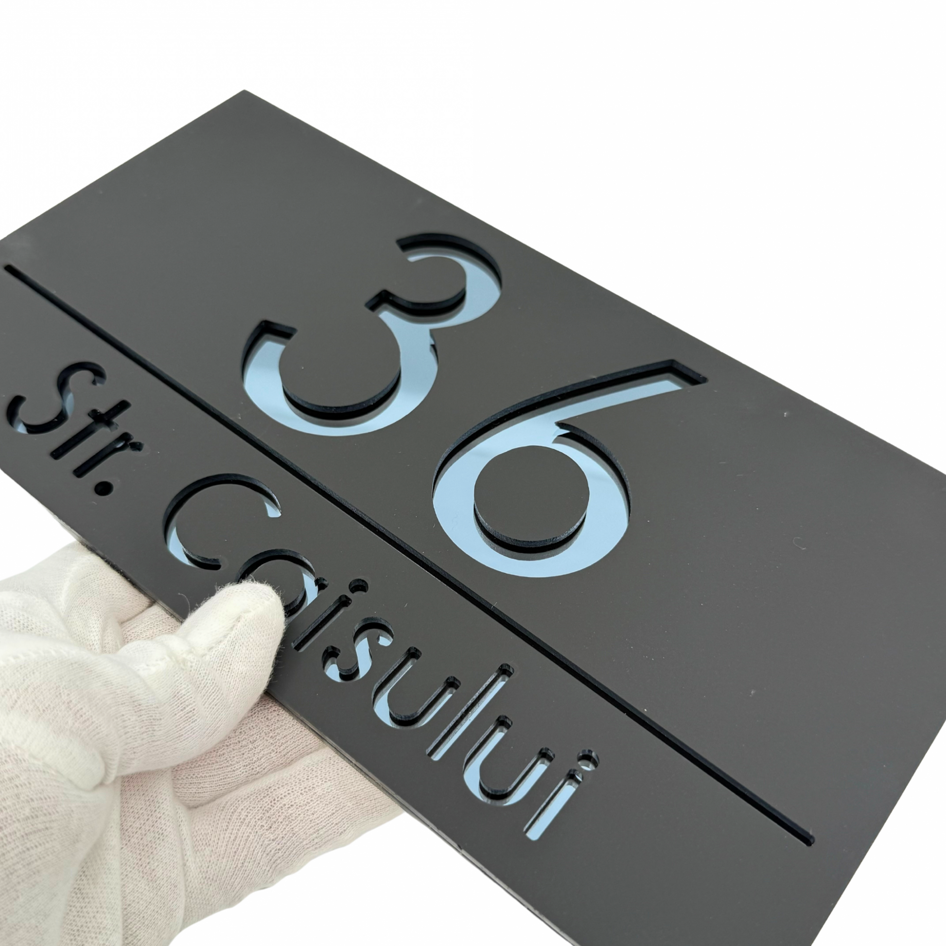 PREMIUM HOUSE NUMBER - Satin Black Anthracite Grey Mirror - 28×15 cm