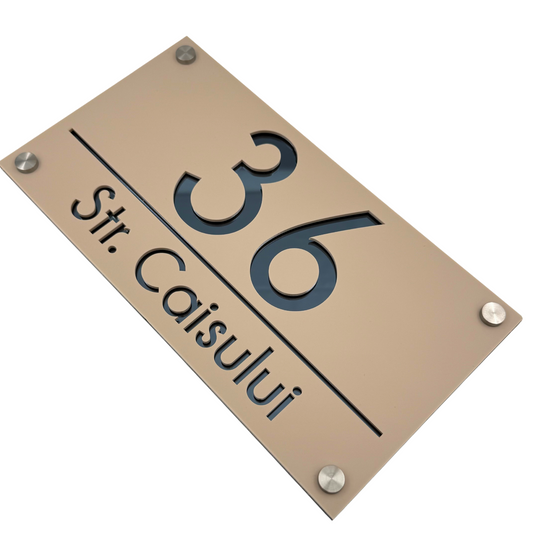 PREMIUM HOUSE NUMBER - Cream colour Satin Anthracite Grey Mirror 4 Spacers Silver - 28×15 cm