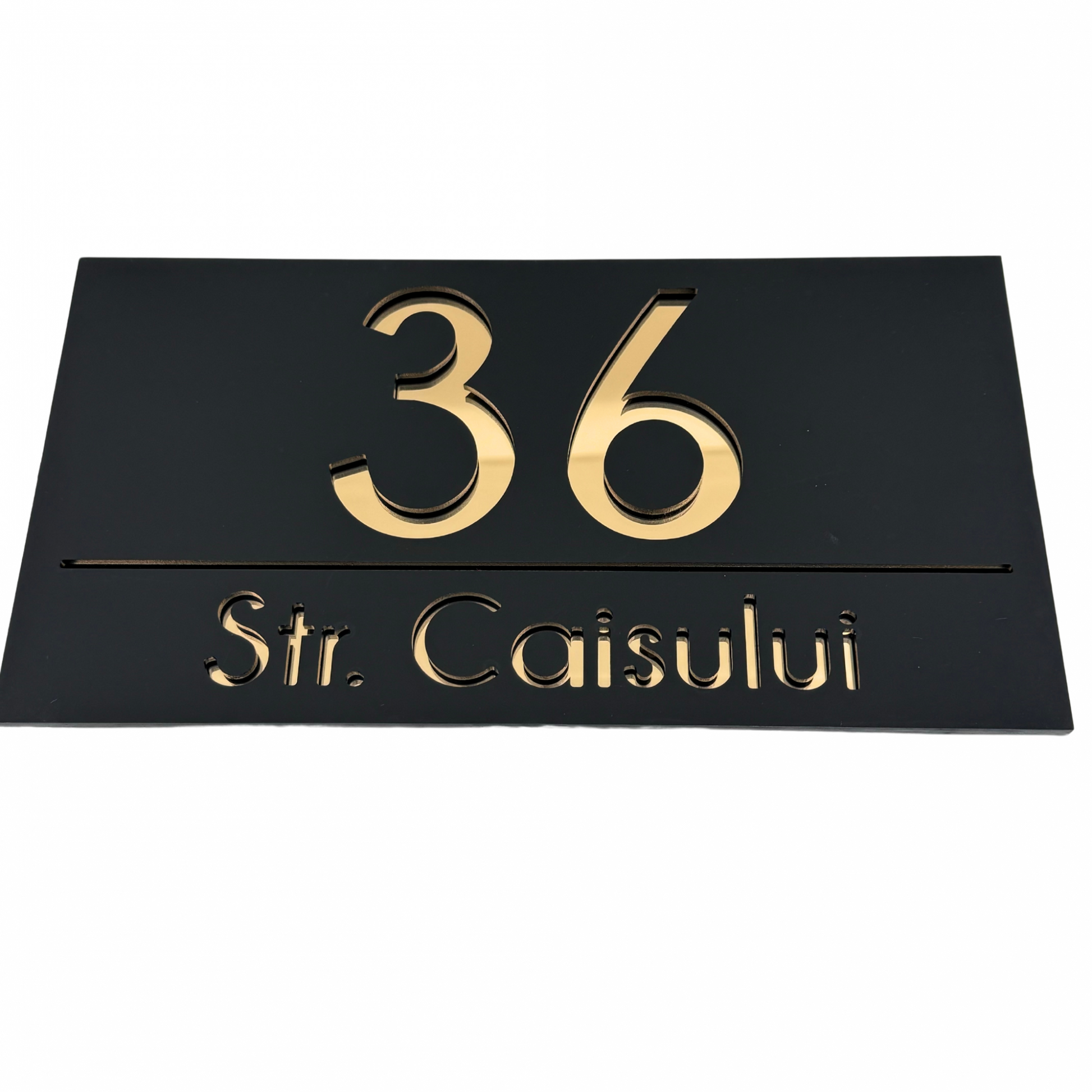 PREMIUM HOUSE NUMBER - Satin Black Gold Mirror - 28×15 cm