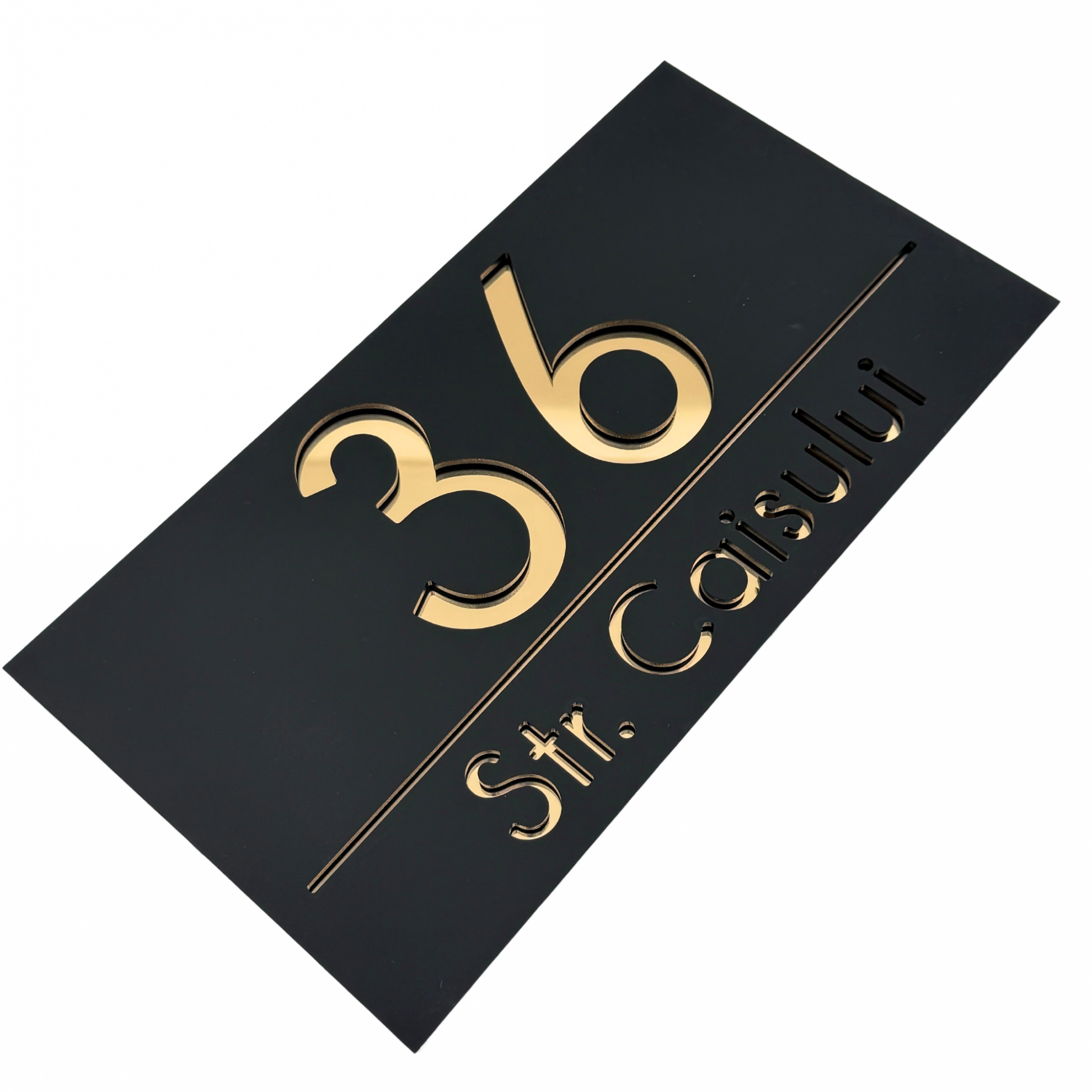 PREMIUM HOUSE NUMBER - Satin Black Gold Mirror - 28×15 cm