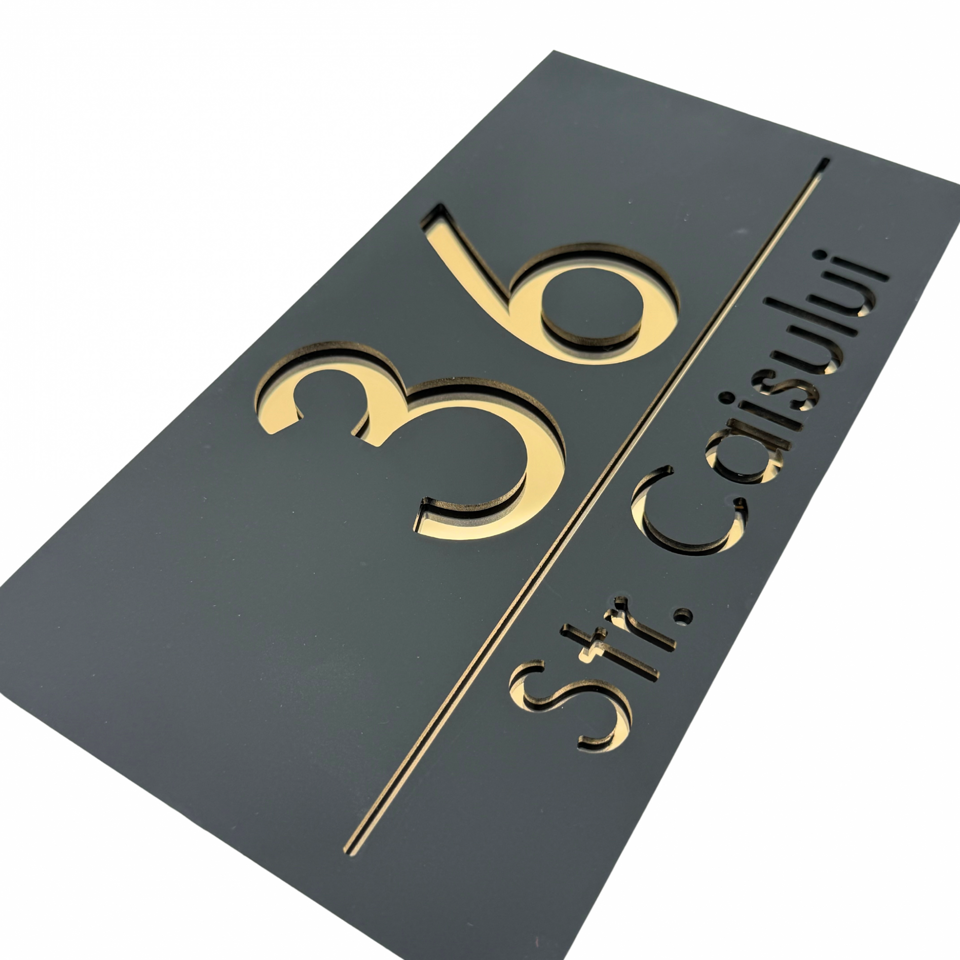 PREMIUM HOUSE NUMBER - Satin Black Gold Mirror - 28×15 cm