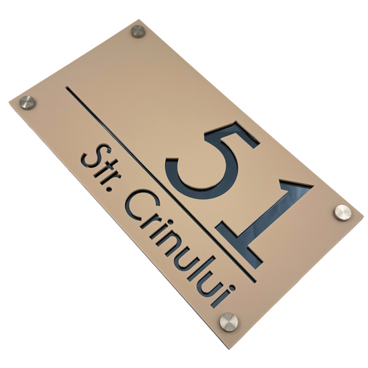 PREMIUM HOUSE NUMBER - Cream colour Satin Anthracite Grey Mirror 4 Spacers Silver - 28×15 cm