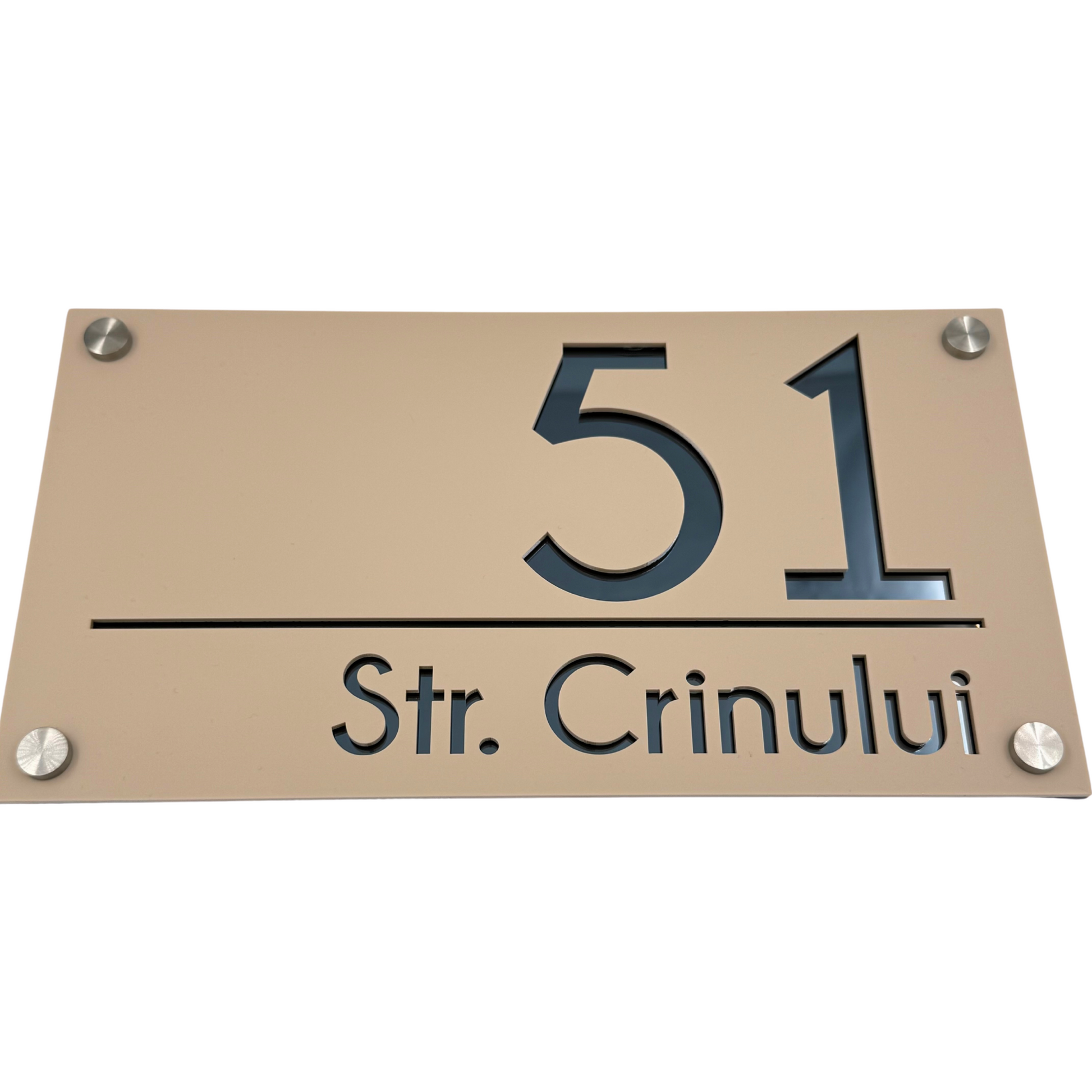 PREMIUM HOUSE NUMBER - Cream colour Satin Anthracite Grey Mirror 4 Spacers Silver - 28×15 cm