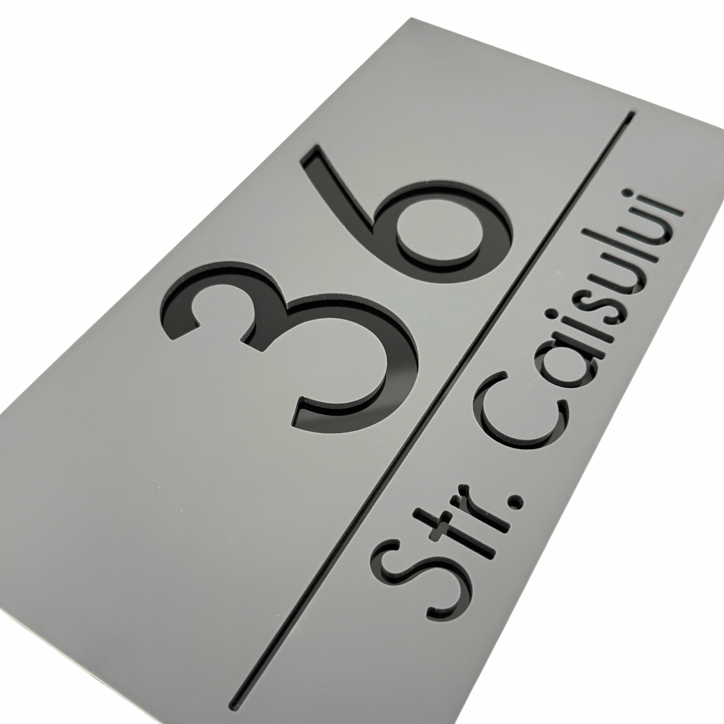 PREMIUM HOUSE NUMBER - Satin Grey Glossy Black - 28×15 cm