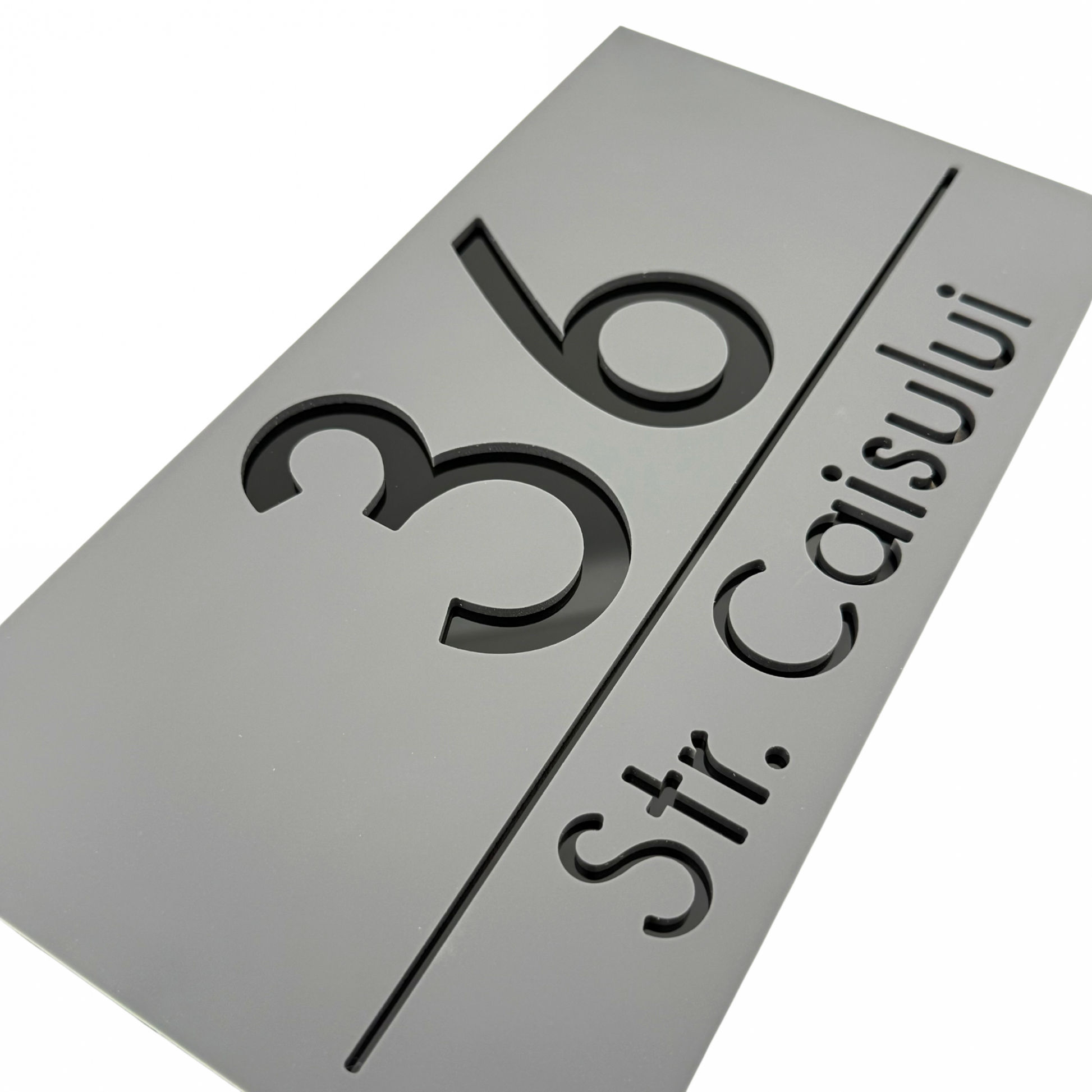 PREMIUM HOUSE NUMBER - Satin Grey Glossy Black - 28×15 cm