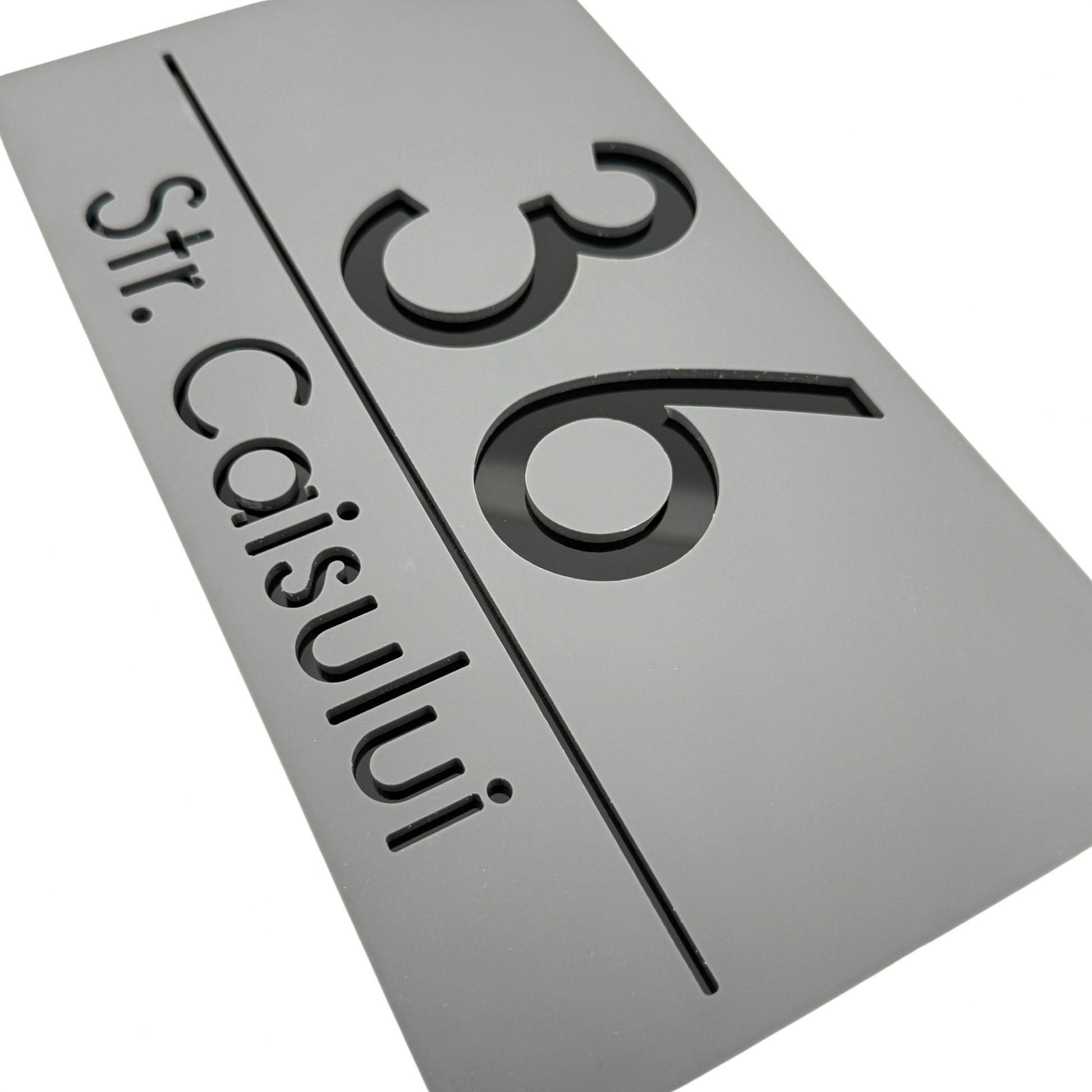 PREMIUM HOUSE NUMBER - Satin Grey Glossy Black - 28×15 cm