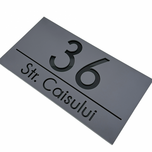 PREMIUM HOUSE NUMBER - Satin Grey Glossy Black - 28×15 cm