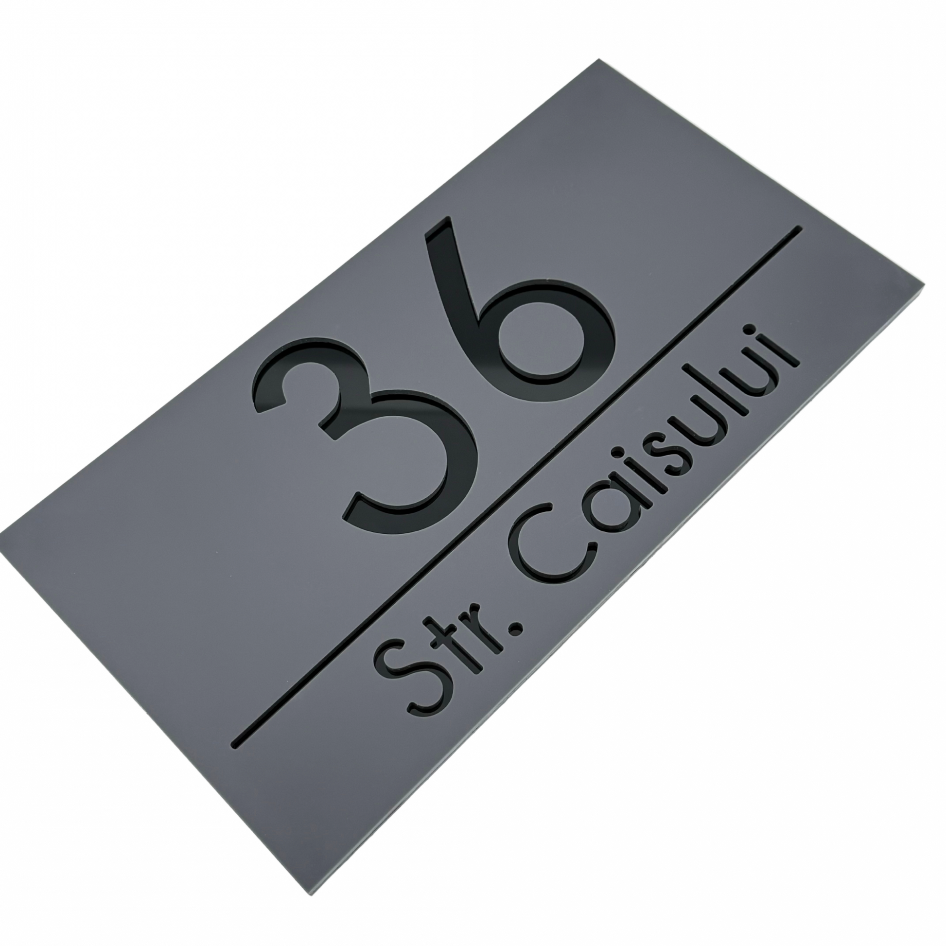 PREMIUM HOUSE NUMBER - Satin Grey Glossy Black - 28×15 cm