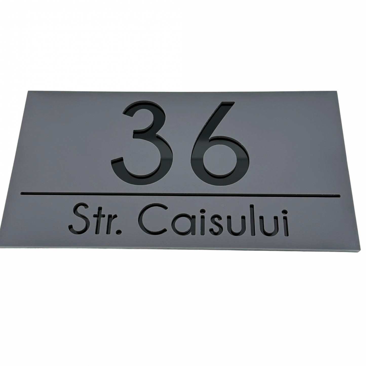PREMIUM HOUSE NUMBER - Satin Grey Glossy Black - 28×15 cm