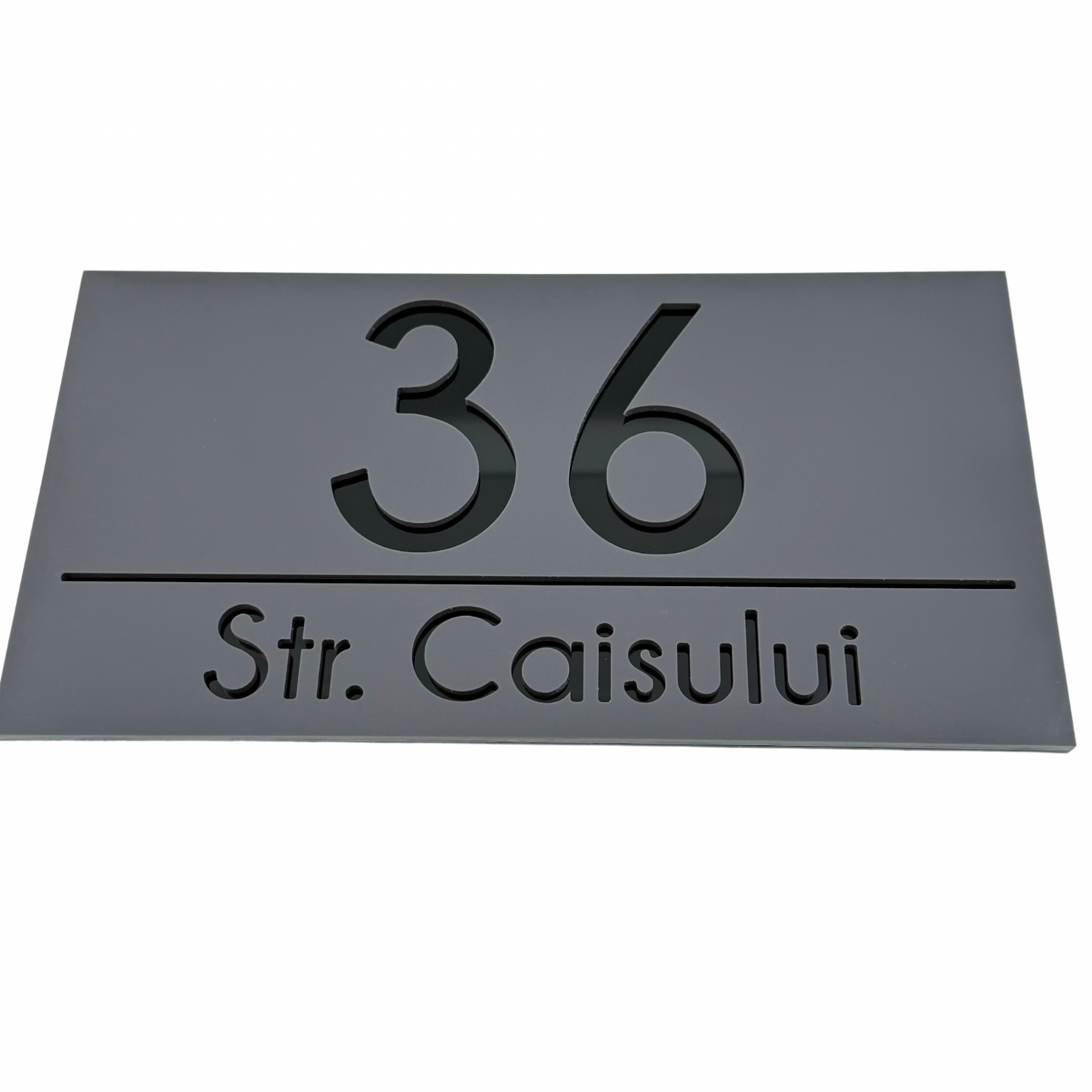 PREMIUM HOUSE NUMBER - Satin Grey Glossy Black - 28×15 cm