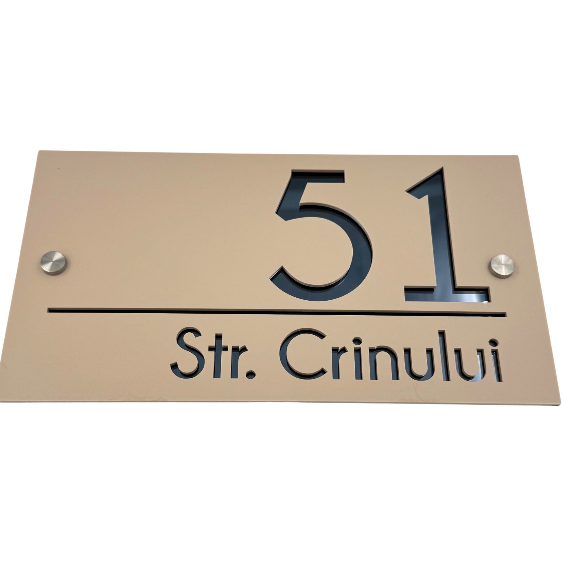 PREMIUM HOUSE NUMBER - Cream colour Satin Anthracite Grey Mirror 2 Spacers Silver - 28×15 cm