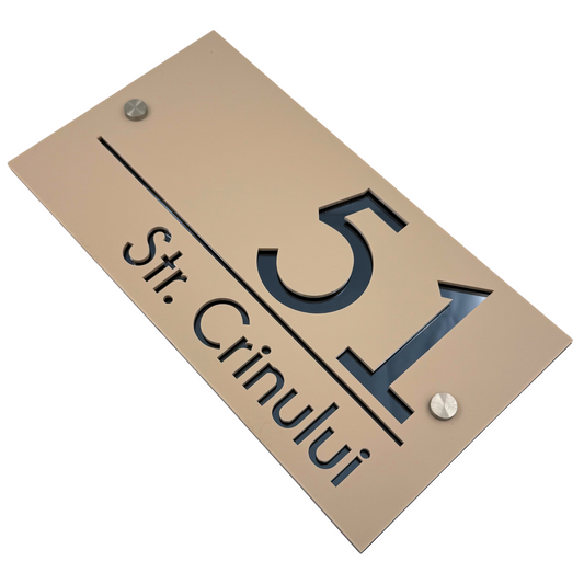 PREMIUM HOUSE NUMBER - Cream colour Satin Anthracite Grey Mirror 2 Spacers Silver - 28×15 cm