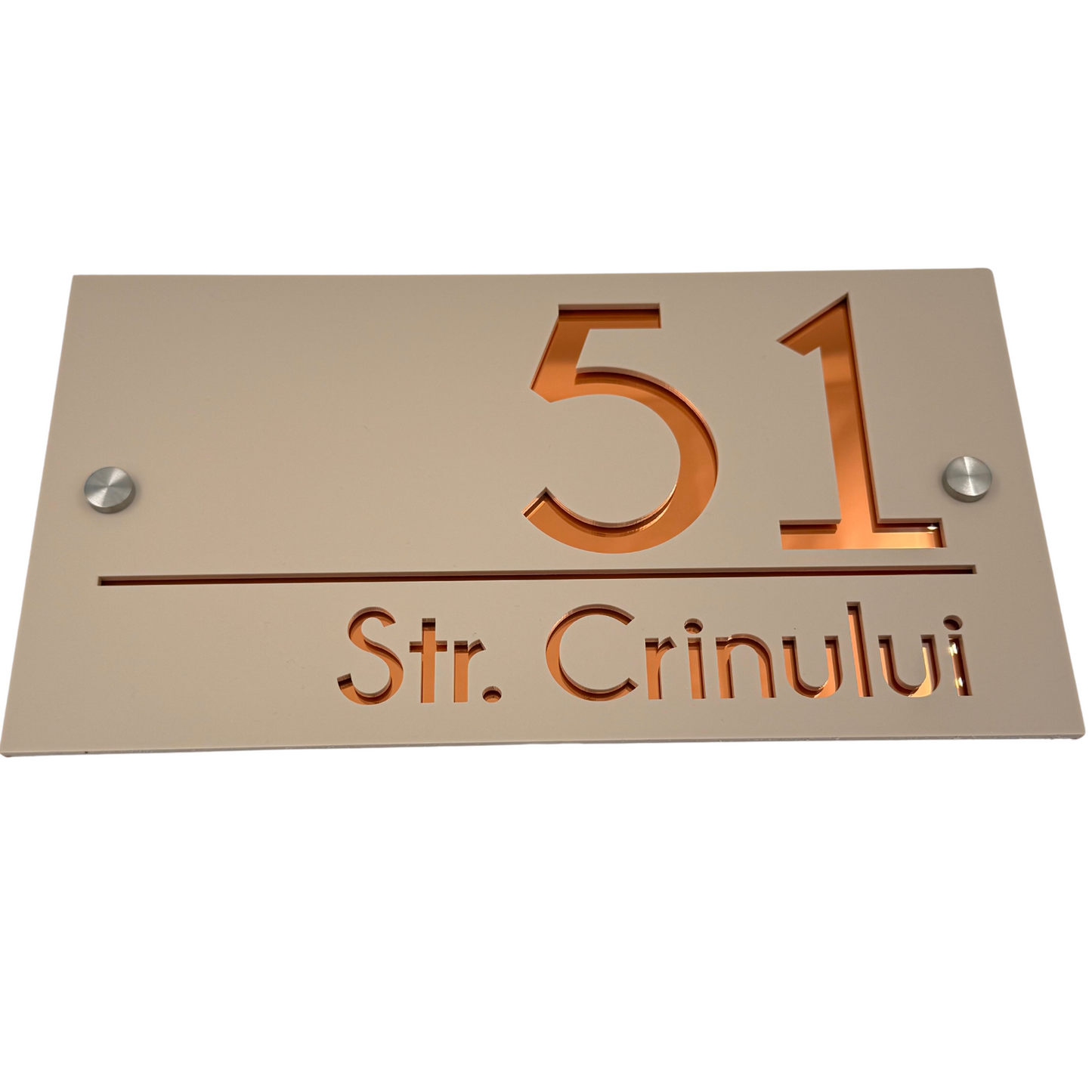 PREMIUM HOUSE NUMBER - Cream colour Satin Copper Mirror 2 Spacers Silver - 28×15 cm