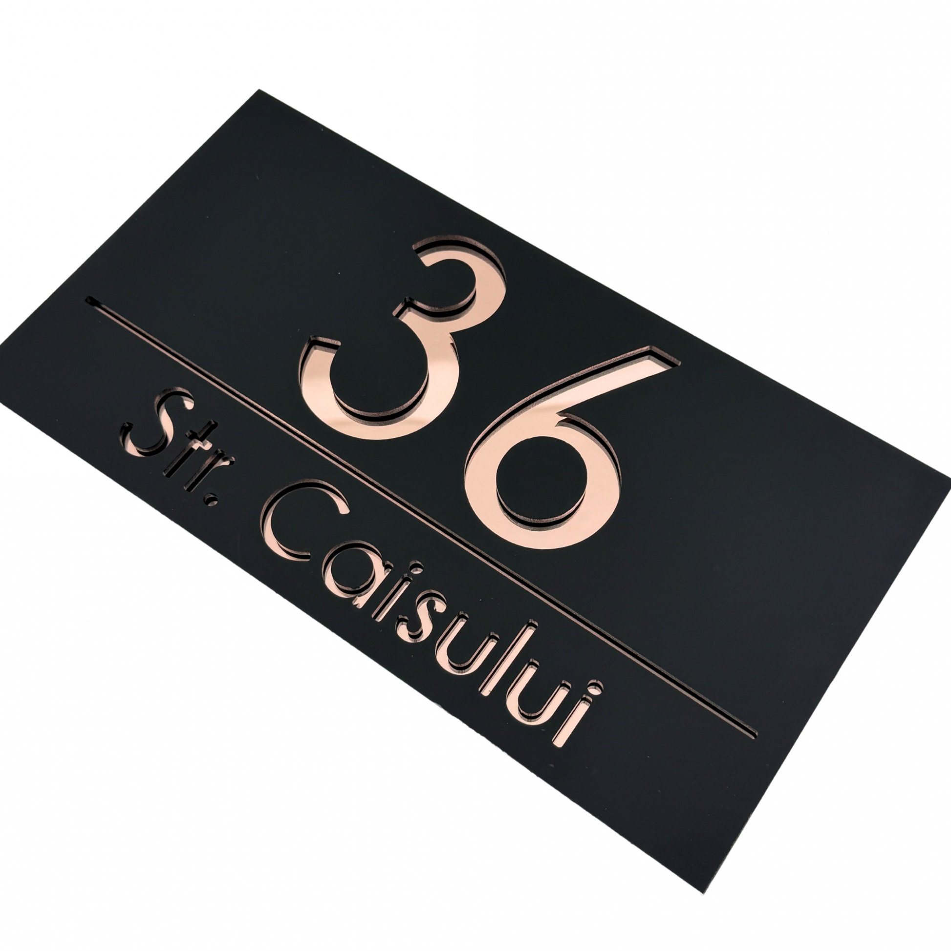 PREMIUM HOUSE NUMBER - Satin Black Rose Gold Mirror - 28×15 cm