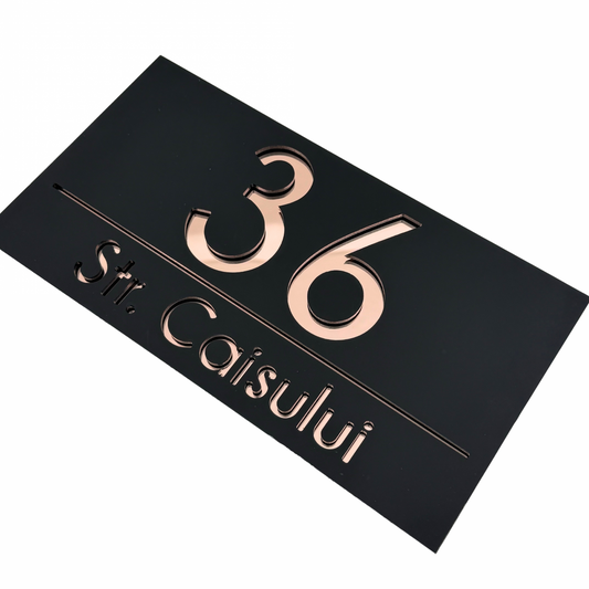 PREMIUM HOUSE NUMBER - Satin Black Rose Gold Mirror - 28×15 cm