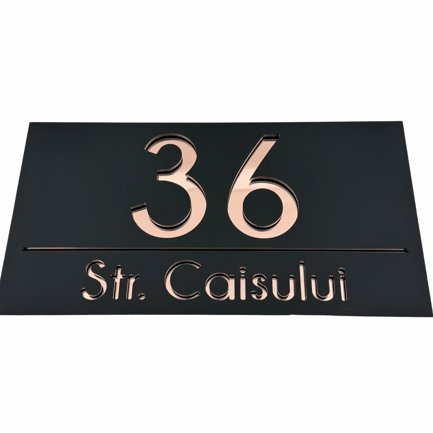 PREMIUM HOUSE NUMBER - Satin Black Rose Gold Mirror - 28×15 cm