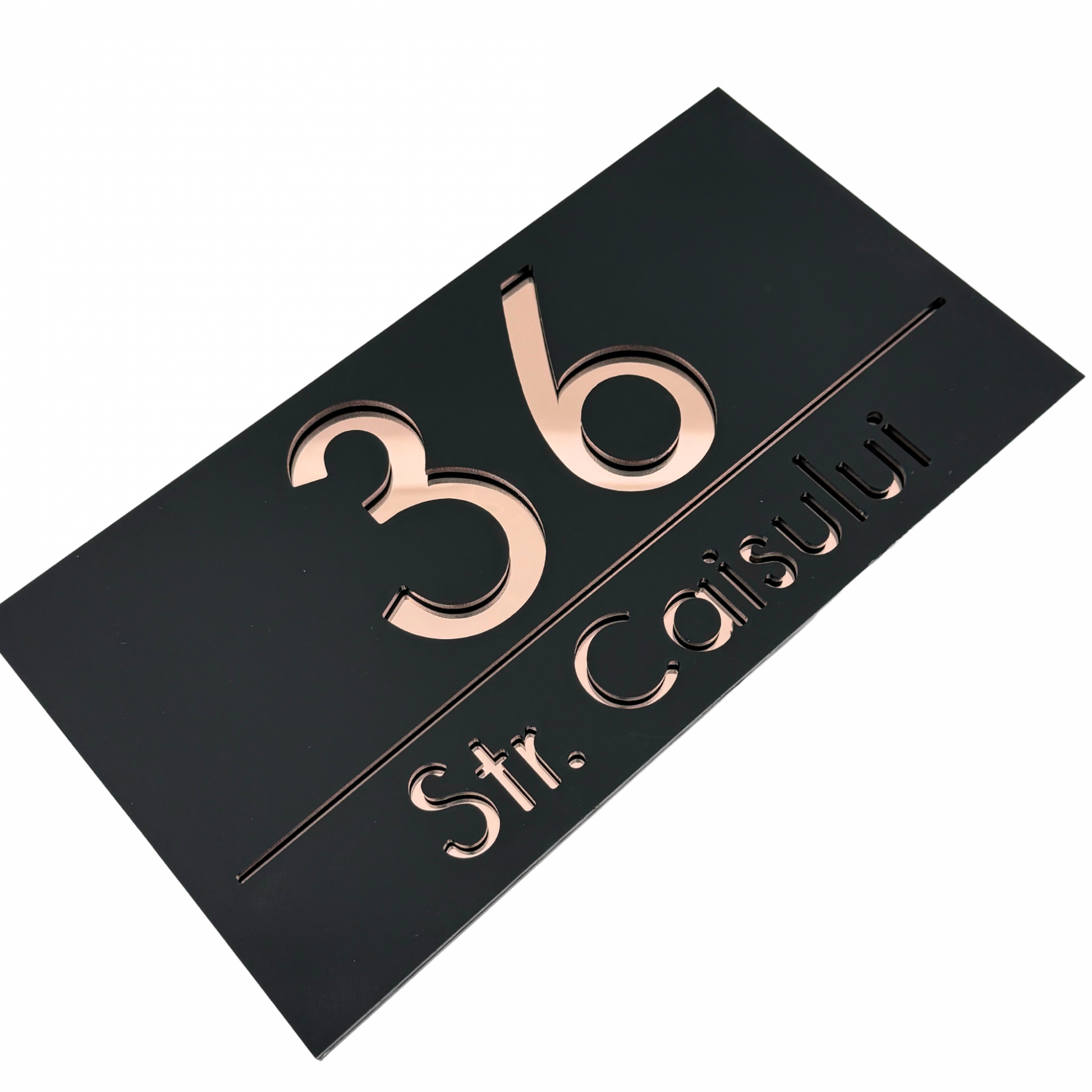 PREMIUM HOUSE NUMBER - Satin Black Rose Gold Mirror - 28×15 cm