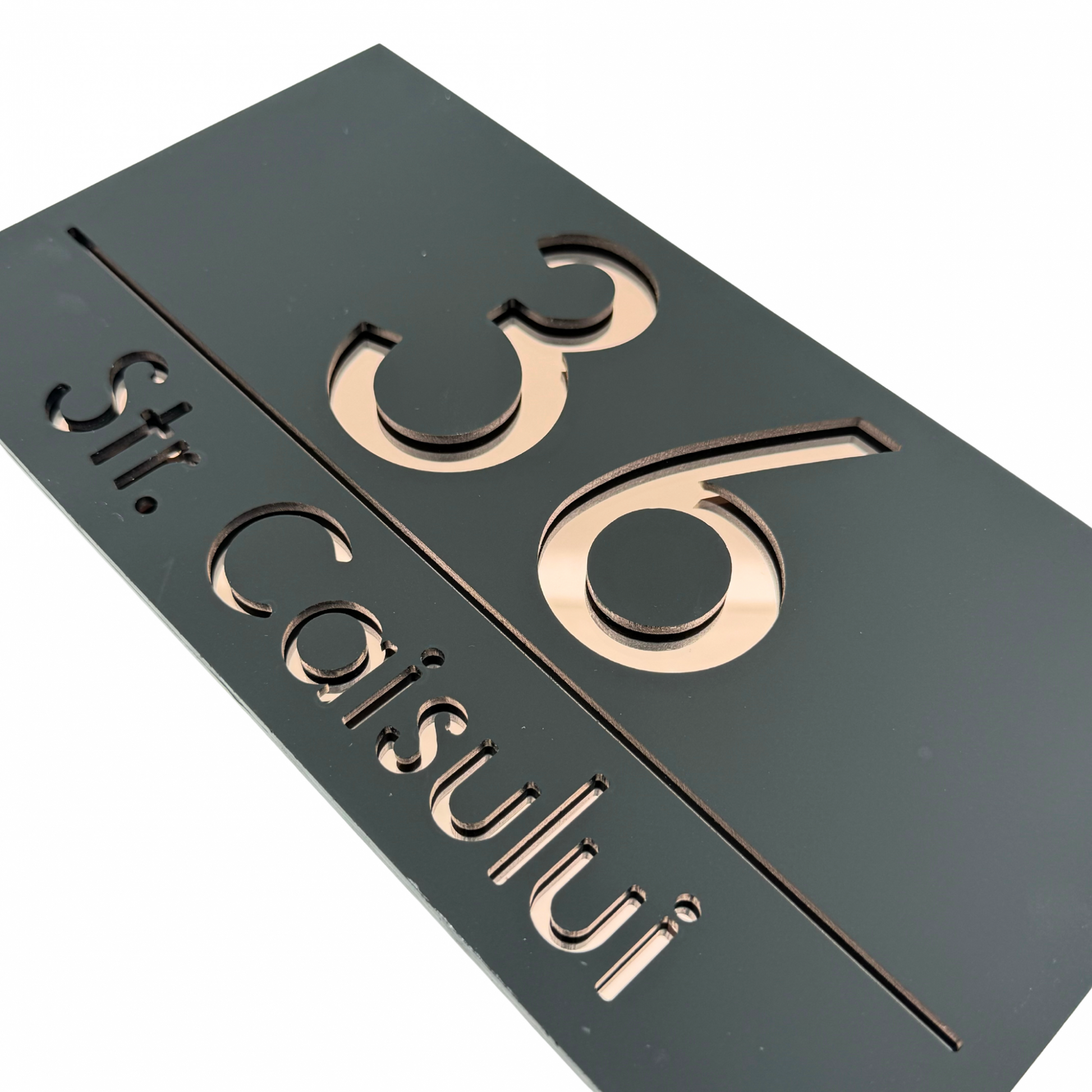 PREMIUM HOUSE NUMBER - Satin Black Rose Gold Mirror - 28×15 cm
