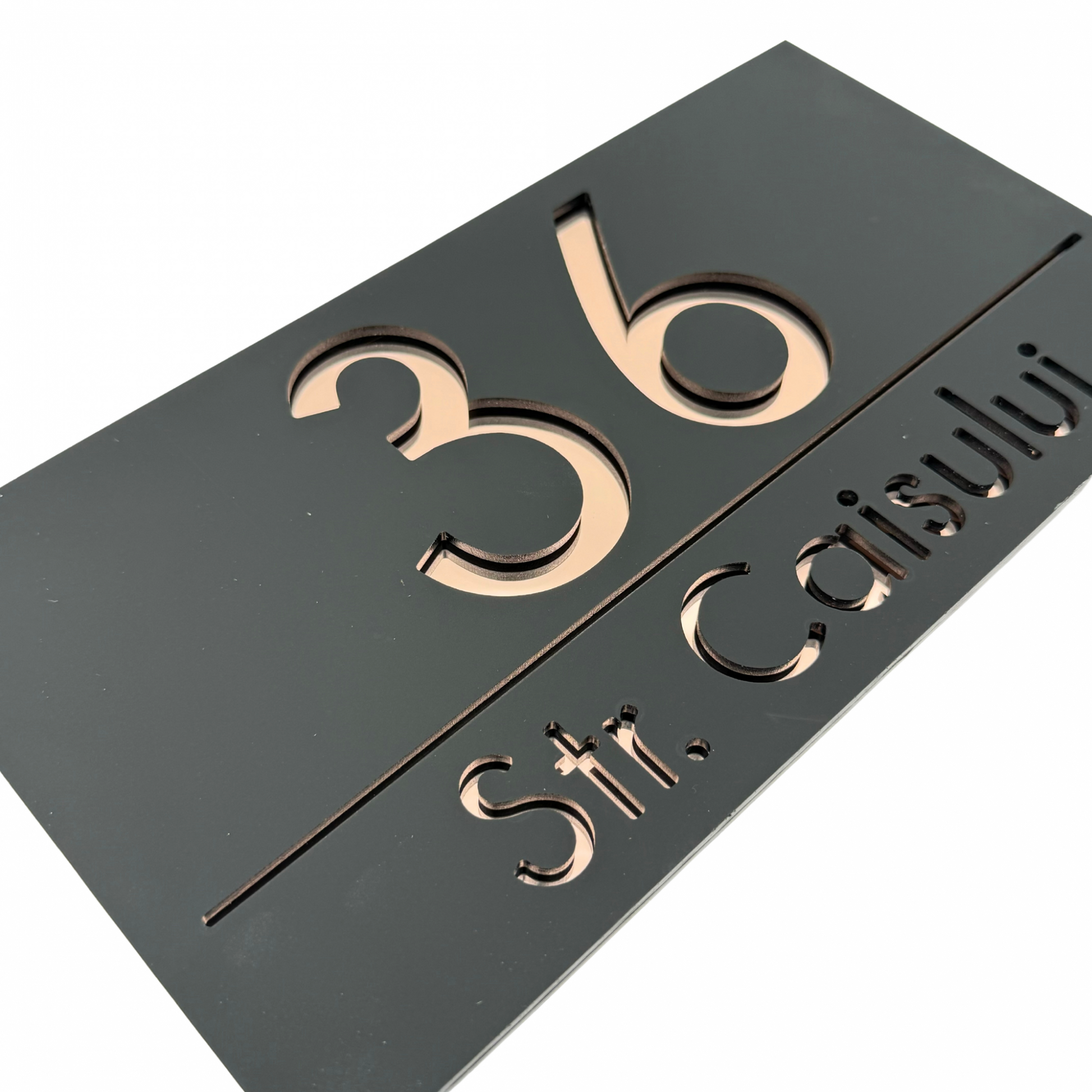PREMIUM HOUSE NUMBER - Satin Black Rose Gold Mirror - 28×15 cm
