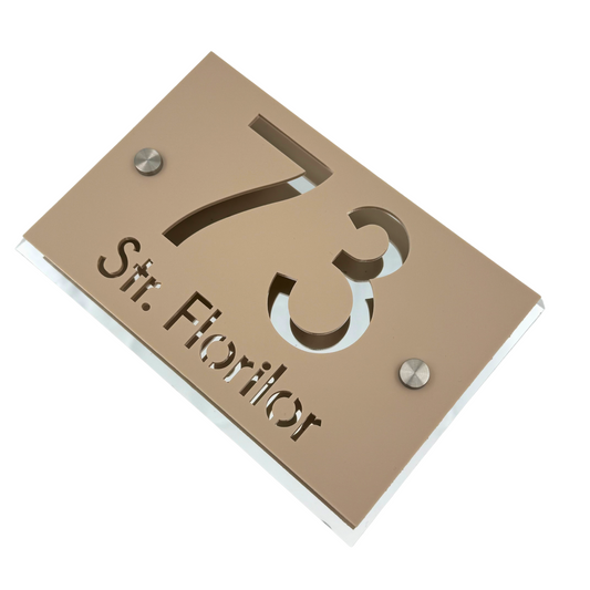 PREMIUM HOUSE NUMBER - Cream colour Satin Aluminium Silver 2 Spacers Silver - 20×13 cm