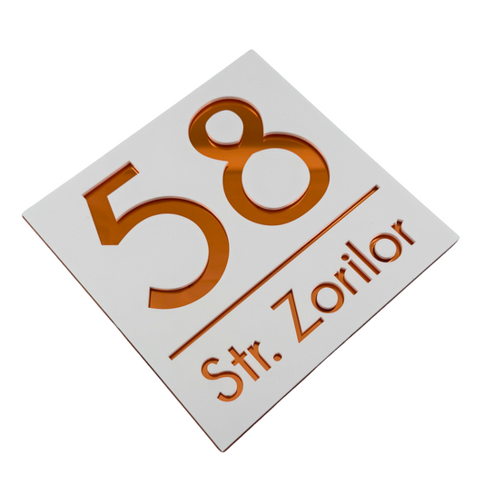 PREMIUM HOUSE NUMBER - White Satin Copper Mirror - 17×17 cm