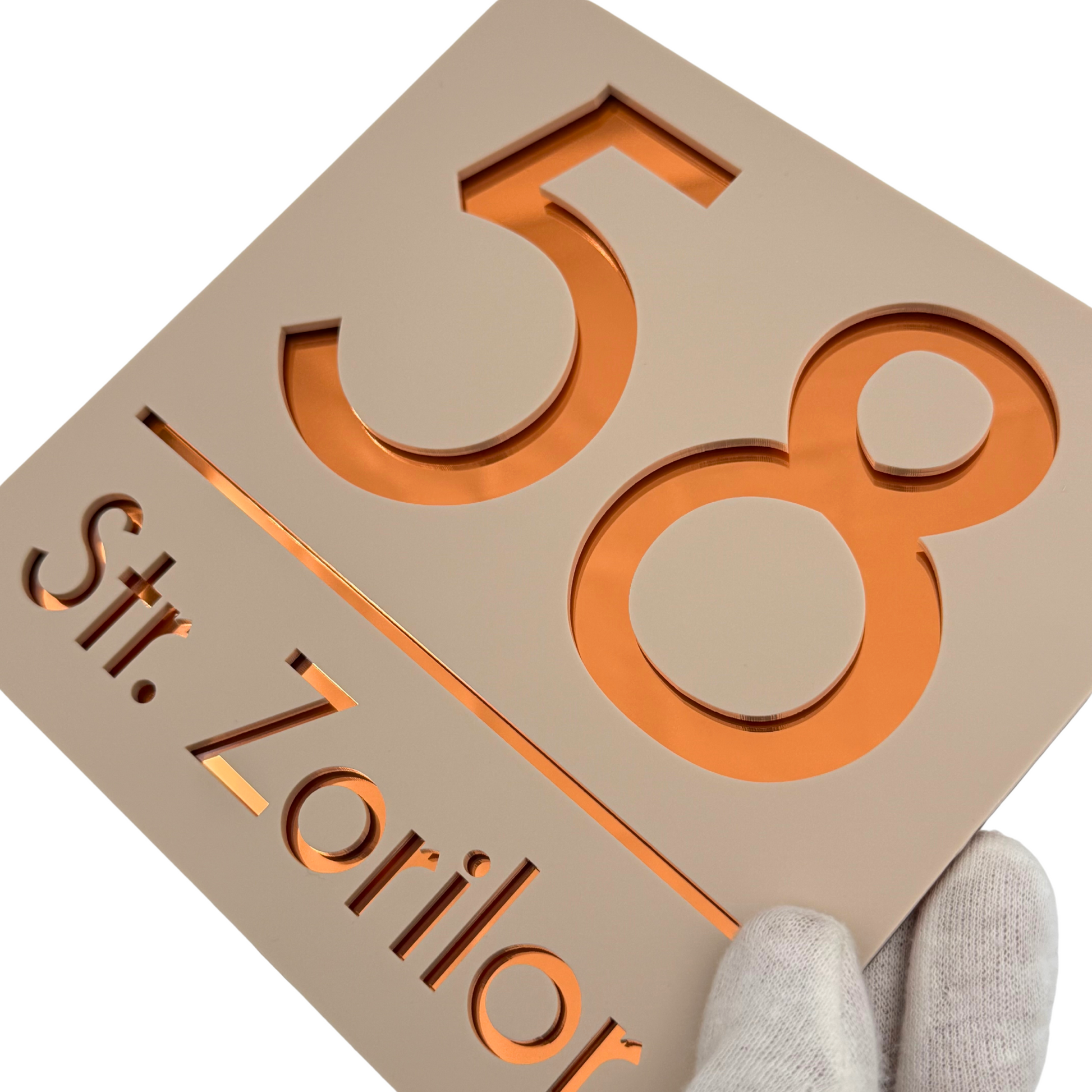 PREMIUM HOUSE NUMBER - Cream colour Satin Copper Mirror - 17×17 cm